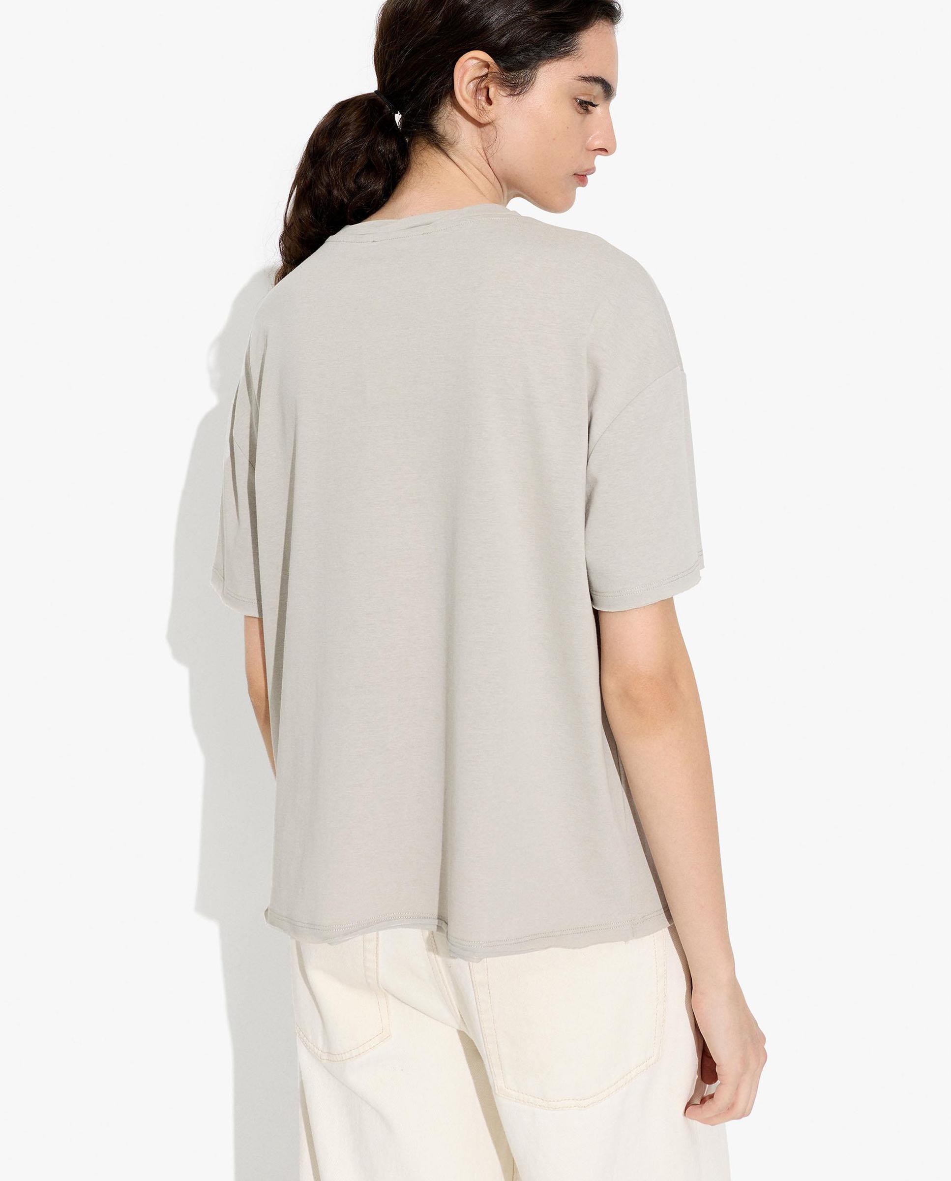 Camiseta de mujer de manga corta con dibujo frontal - Parfois - Gris claro Gris claro-4