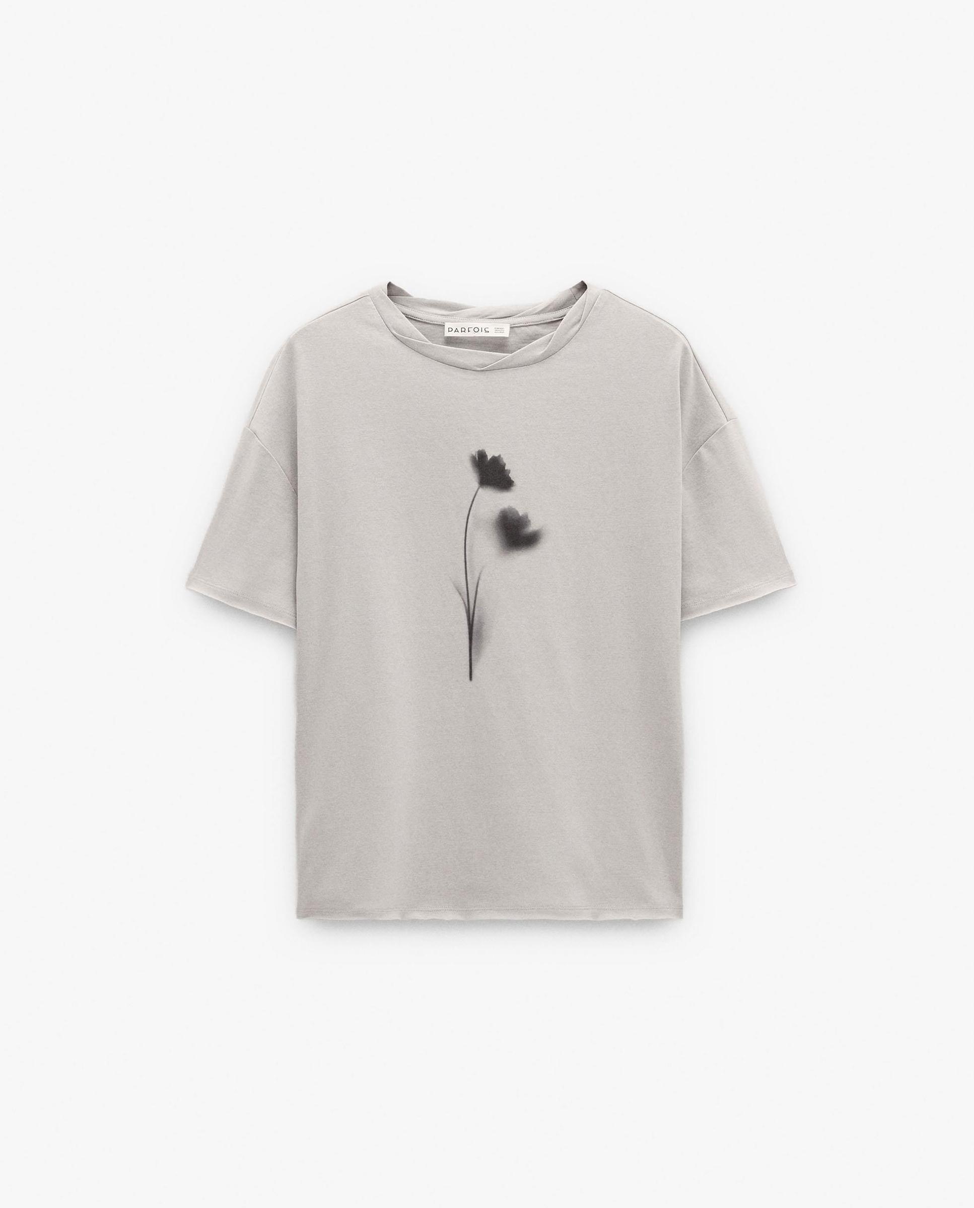 Camiseta de mujer de manga corta con dibujo frontal - Parfois - Gris claro Gris claro-6
