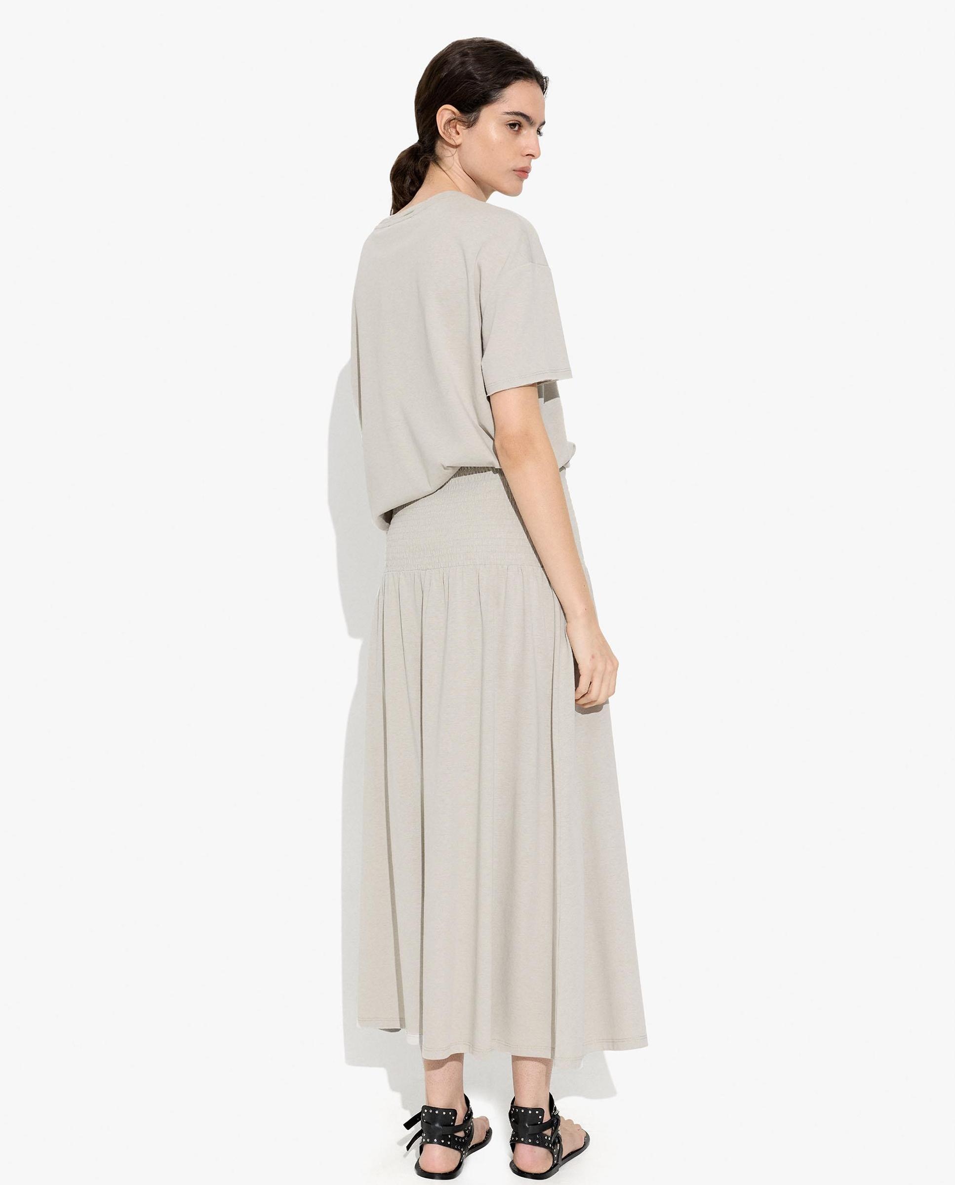 Falda larga con fruncido elástico - Parfois - Gris Gris-4