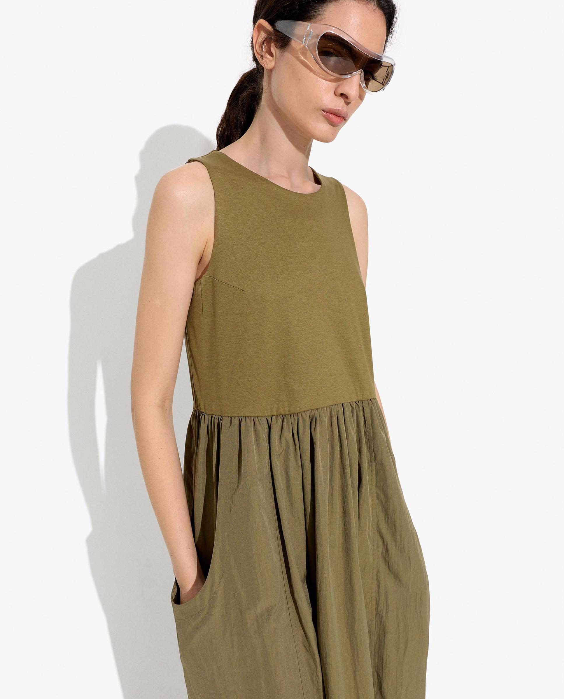 Vestido largo sin mangas con combinación de texturas - Parfois - Kaki Kaki-2