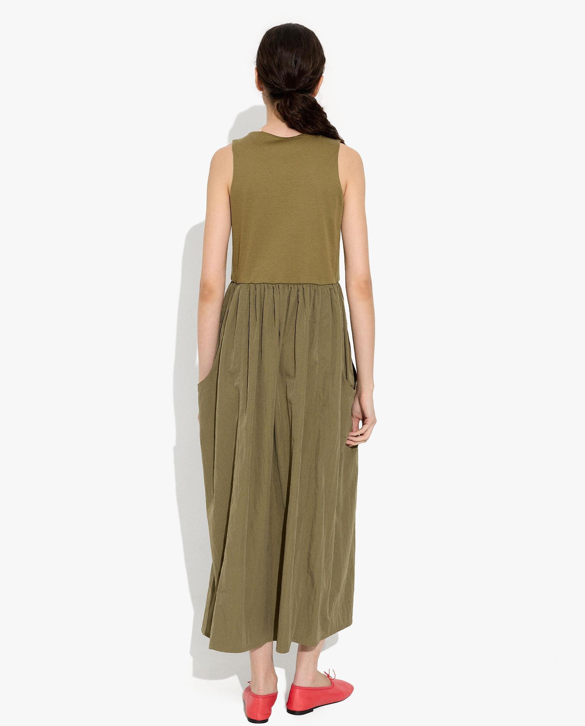 Vestido largo sin mangas con combinación de texturas - Parfois - Kaki Kaki-4