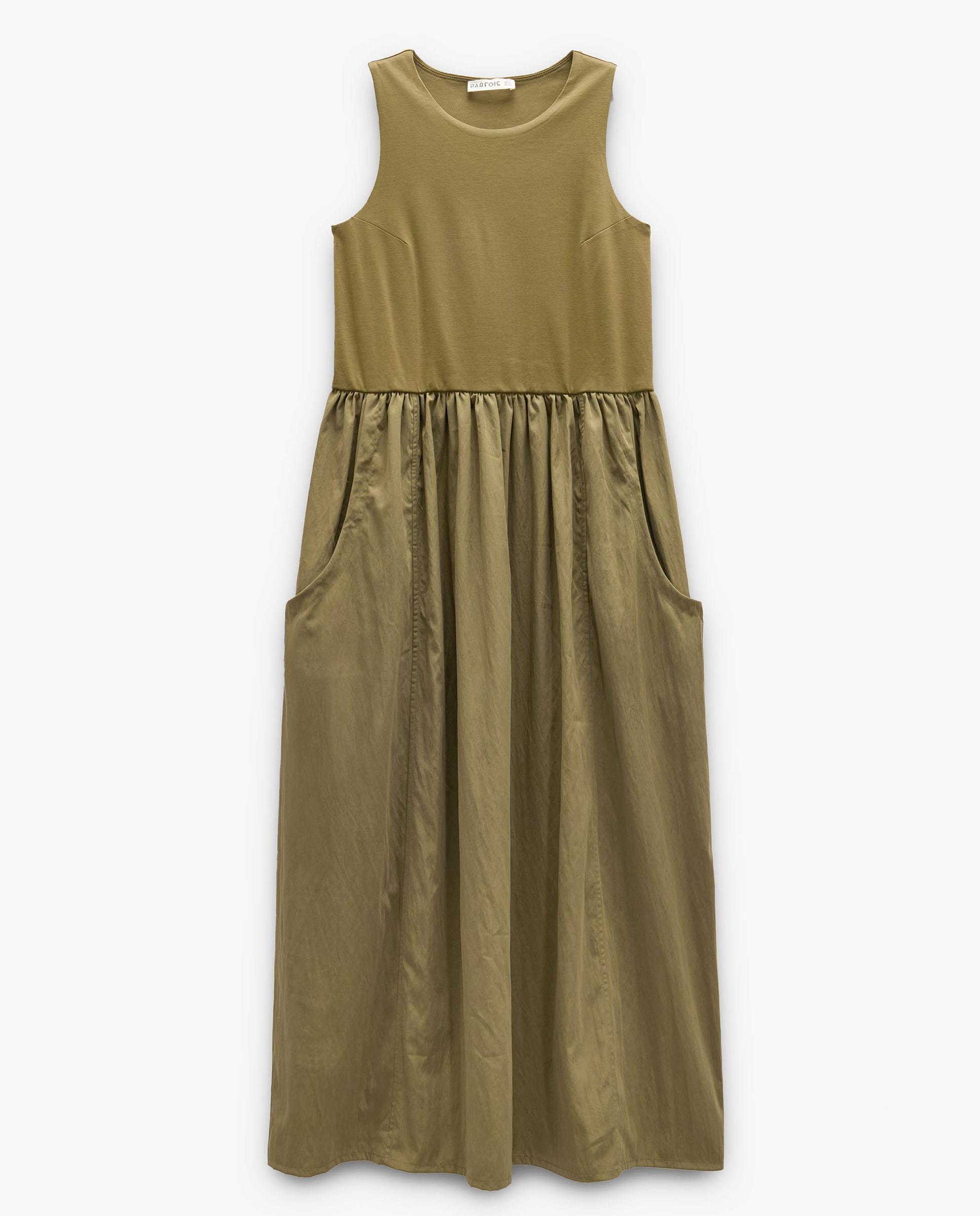Vestido largo sin mangas con combinación de texturas - Parfois - Kaki Kaki-6