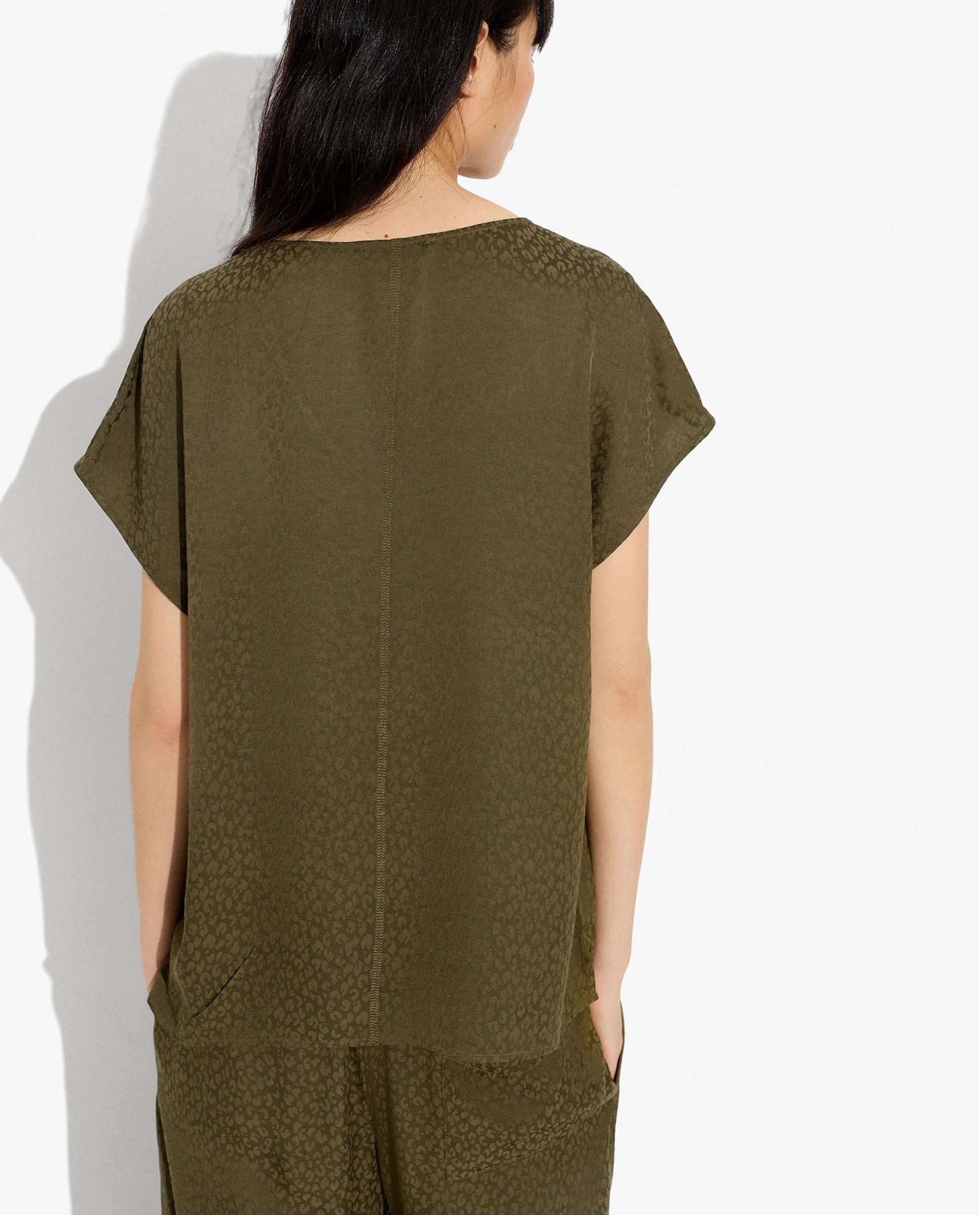 Blusa de mujer 100% viscosa de manga corta con cuello pico - Parfois - Kaki Kaki-4