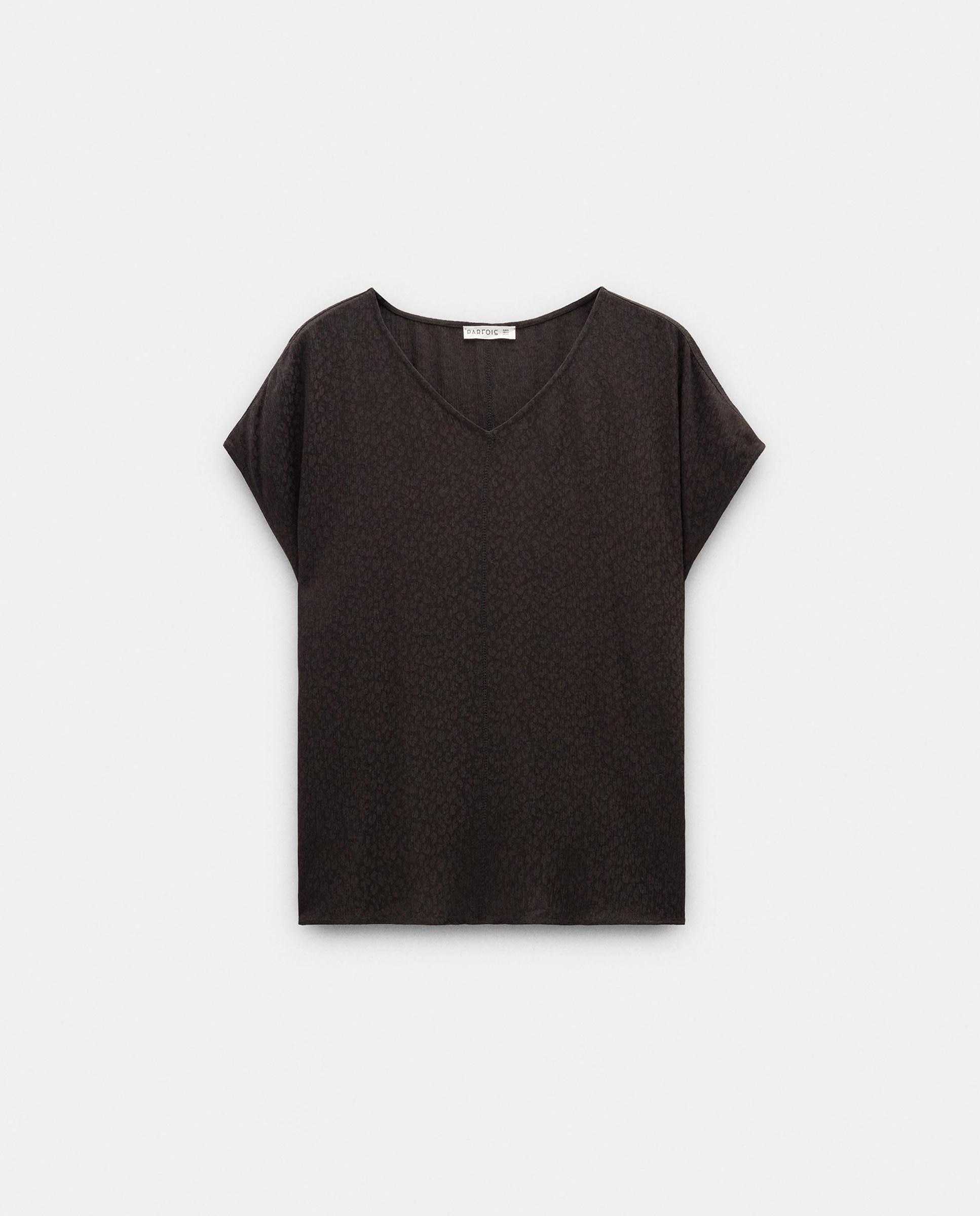 Blusa de mujer 100% viscosa de manga corta con estampado animal print - Parfois - Marrón oscuro Marrón oscuro-6