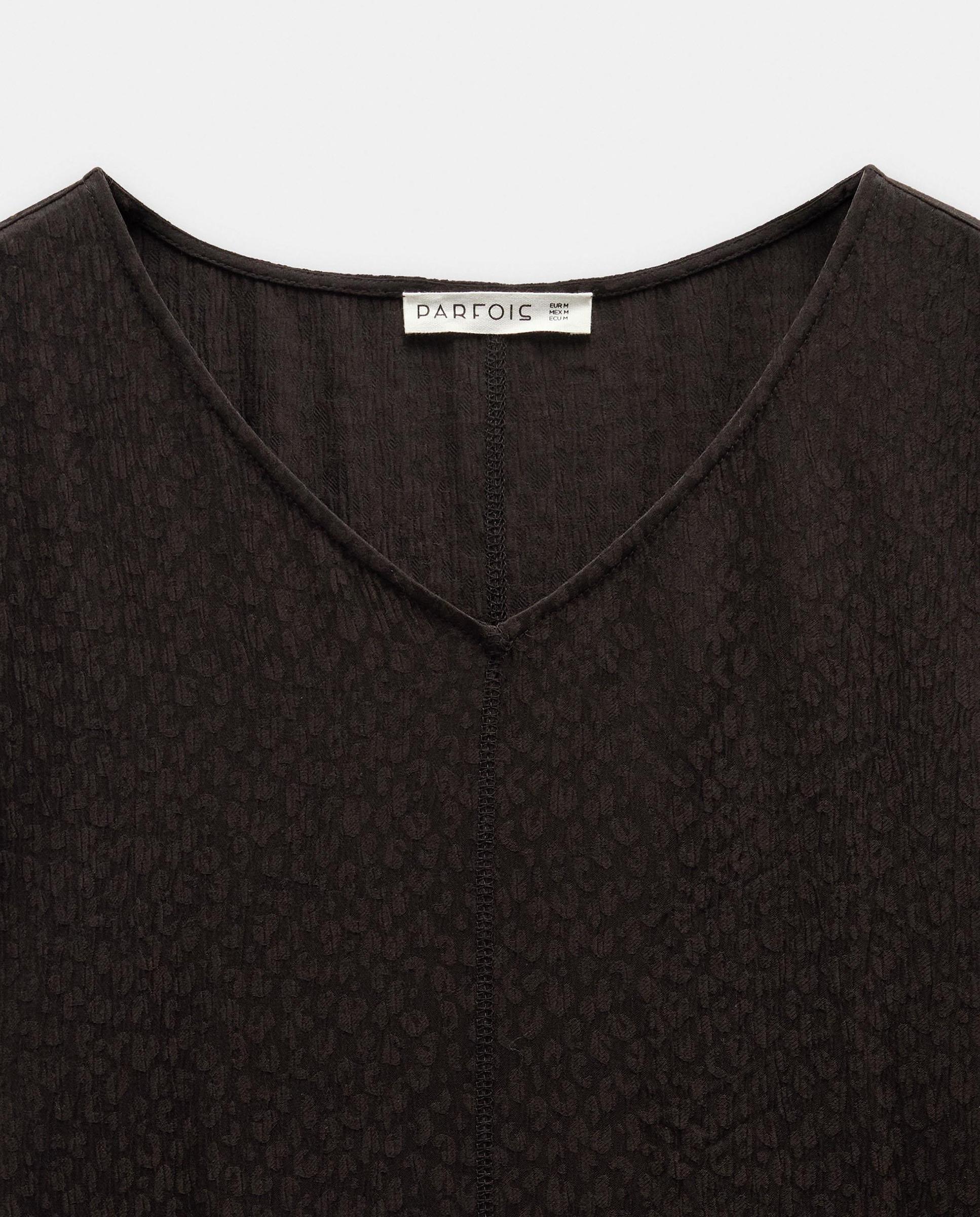 Blusa de mujer 100% viscosa de manga corta con estampado animal print - Parfois - Marrón oscuro Marrón oscuro-5