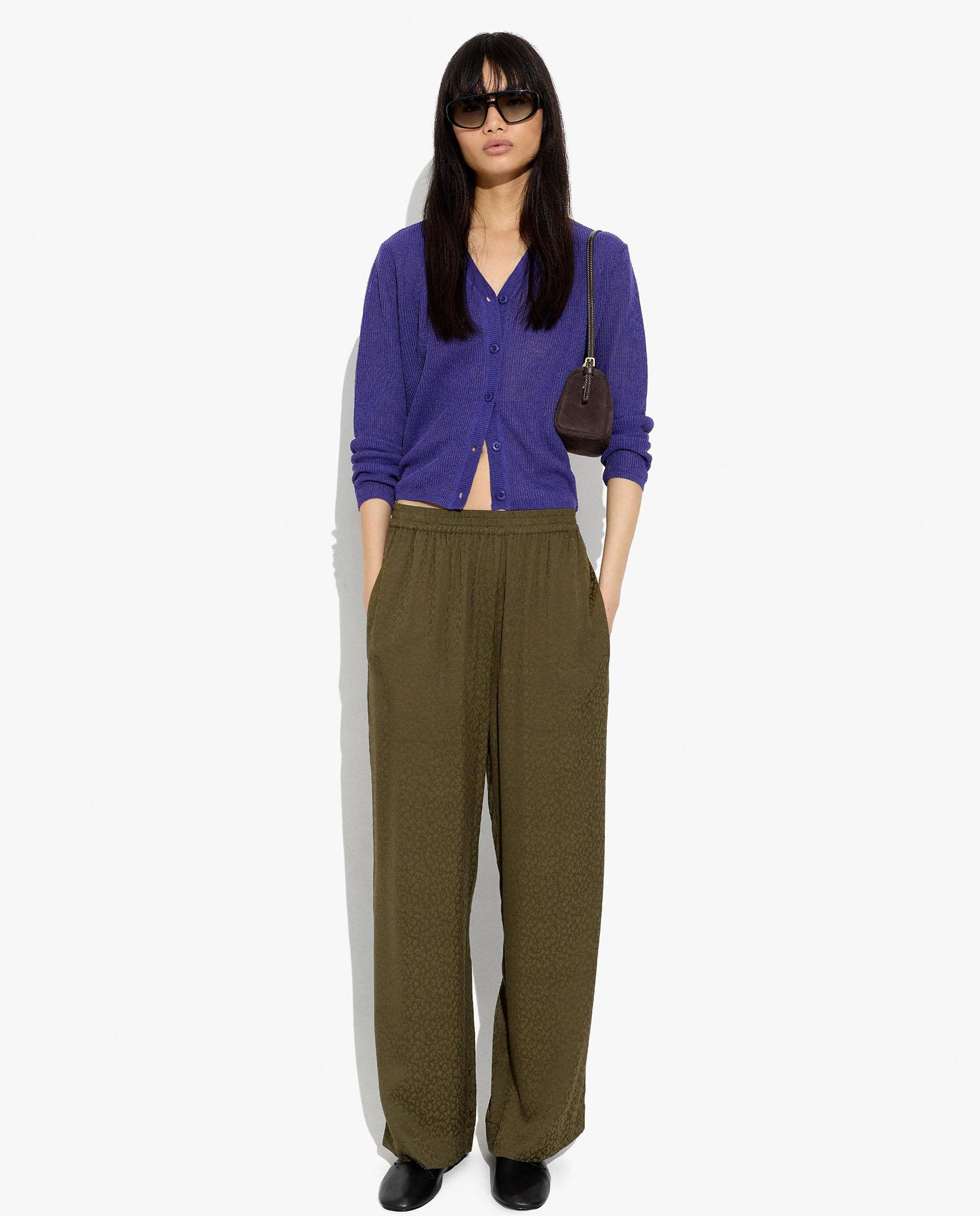 Pantalones rectos de mujer 100% viscosa con cintura elástica en liso - Parfois - Kaki Kaki-1