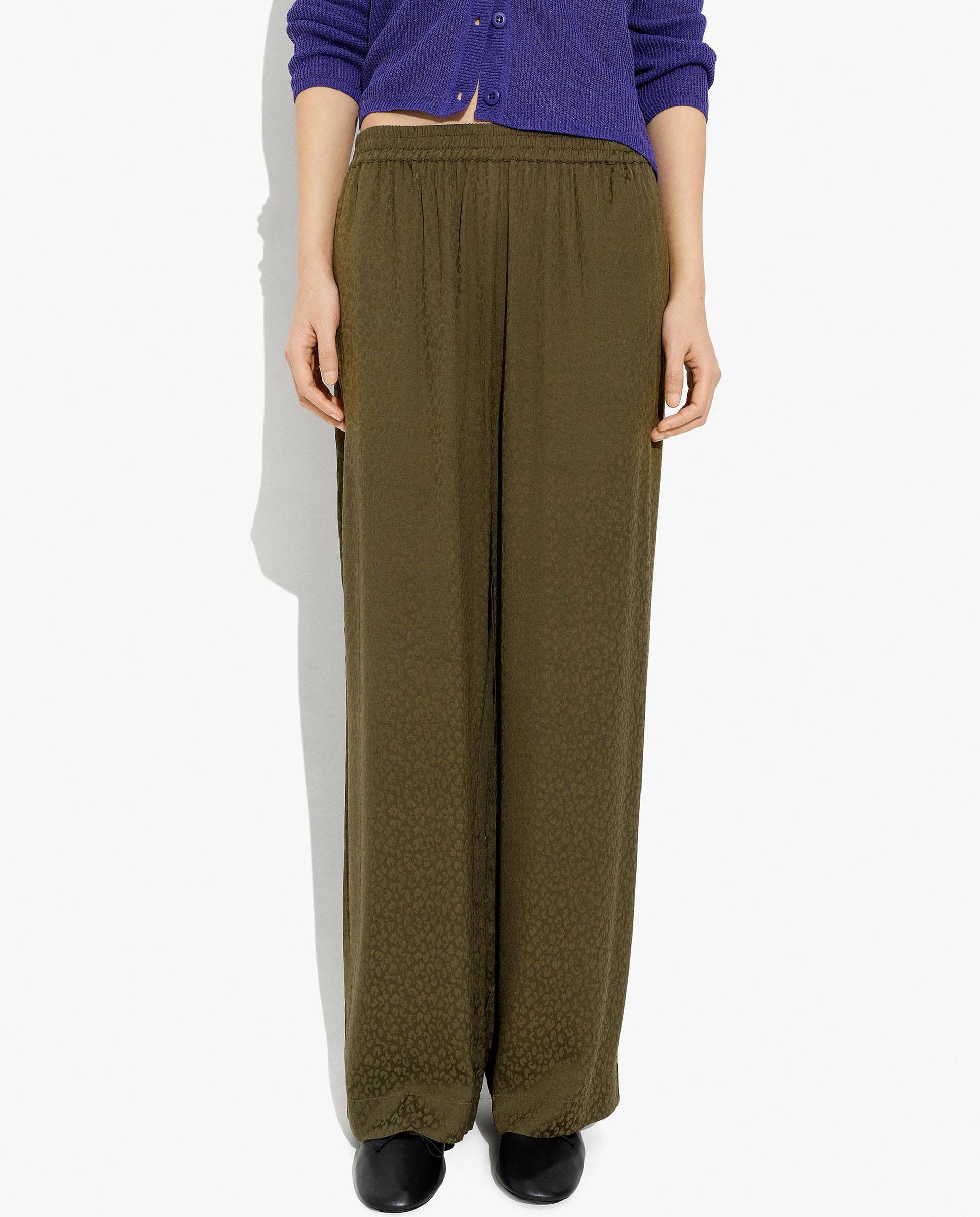 Pantalones rectos de mujer 100% viscosa con cintura elástica en liso - Parfois - Kaki Kaki-2