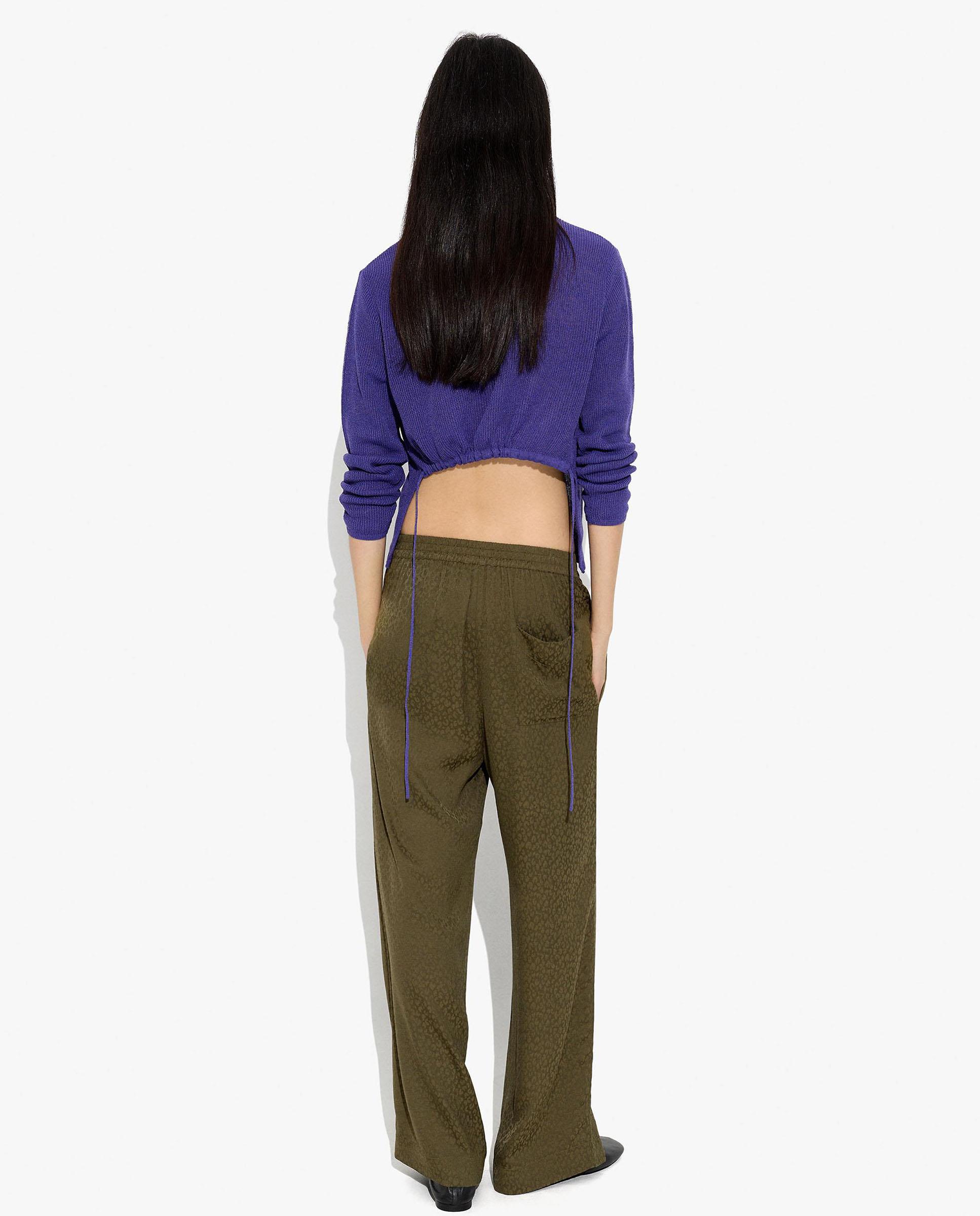 Pantalones rectos de mujer 100% viscosa con cintura elástica en liso - Parfois - Kaki Kaki-4