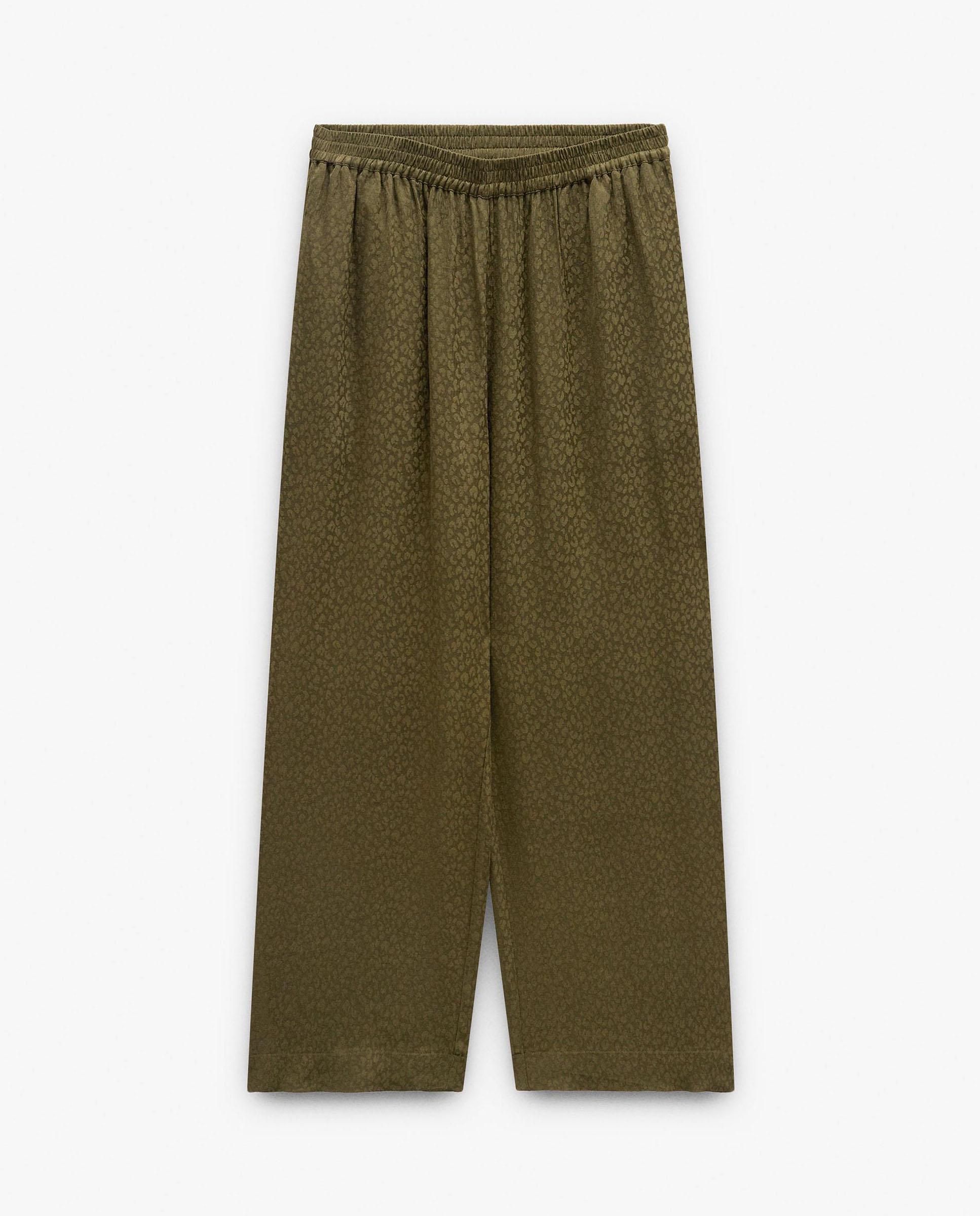 Pantalones rectos de mujer 100% viscosa con cintura elástica en liso - Parfois - Kaki Kaki-7