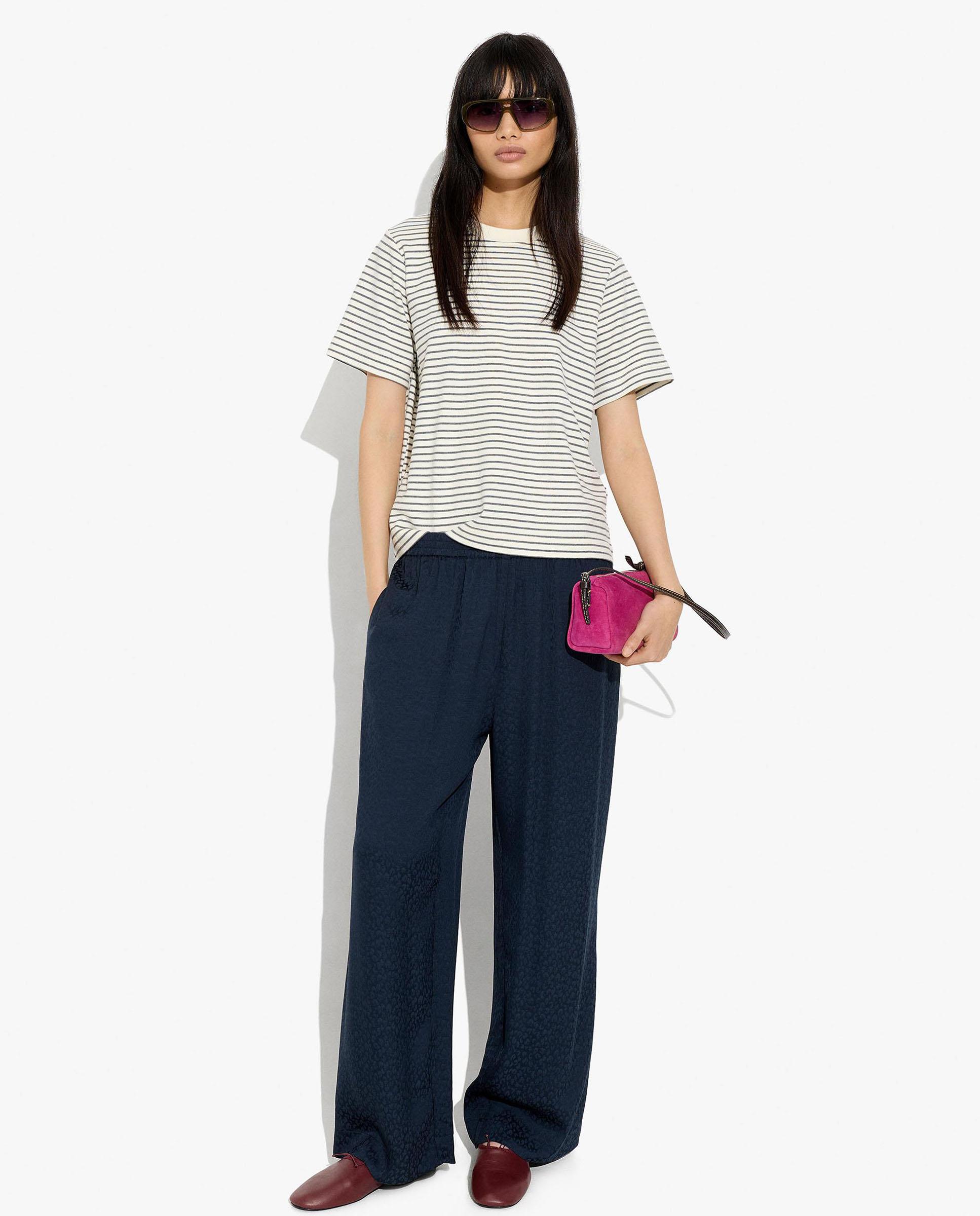 Pantalones rectos de mujer 100% viscosa con cintura elástica en liso - Parfois - Azul marino Azul marino-1