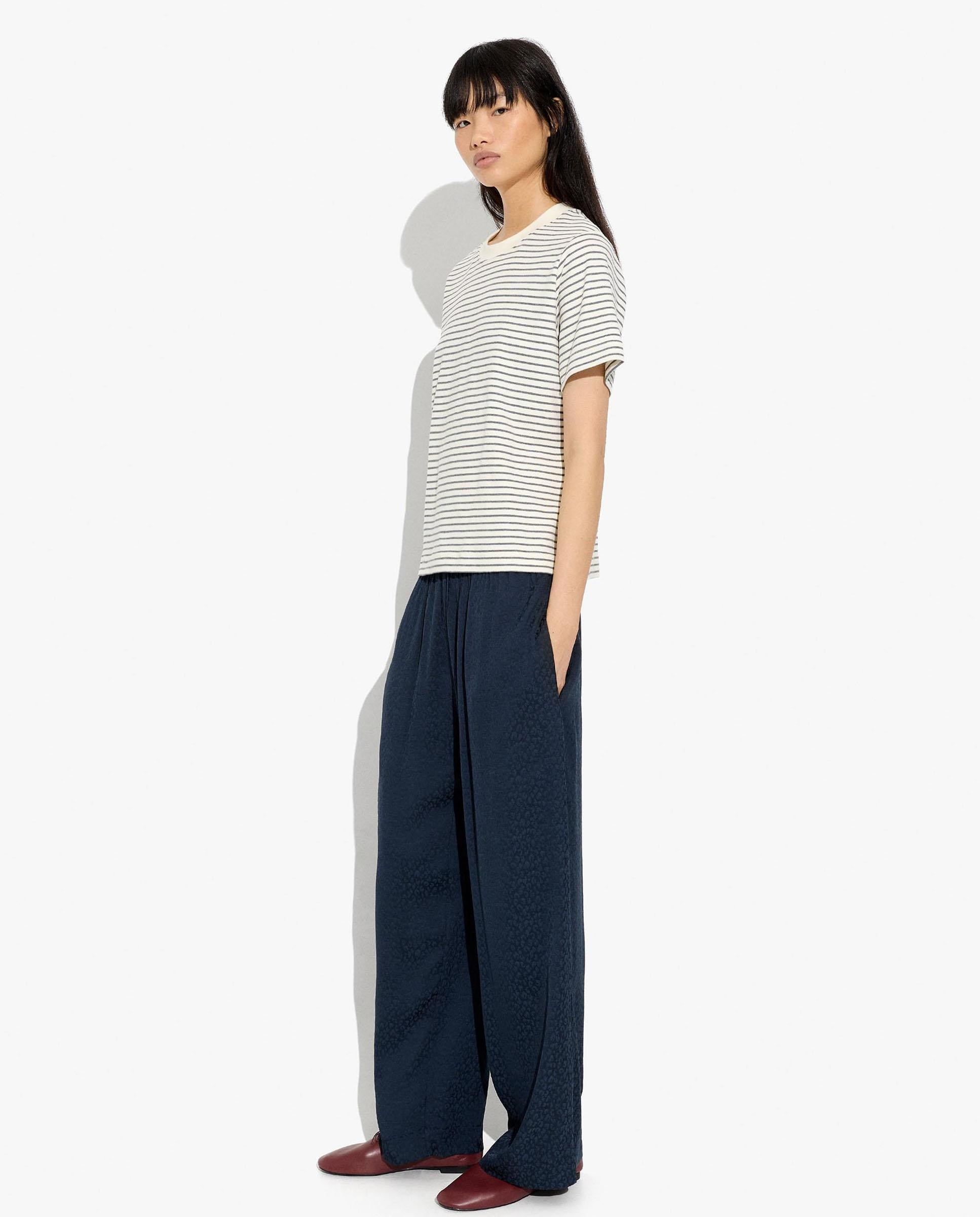 Pantalones rectos de mujer 100% viscosa con cintura elástica en liso - Parfois - Azul marino Azul marino-3