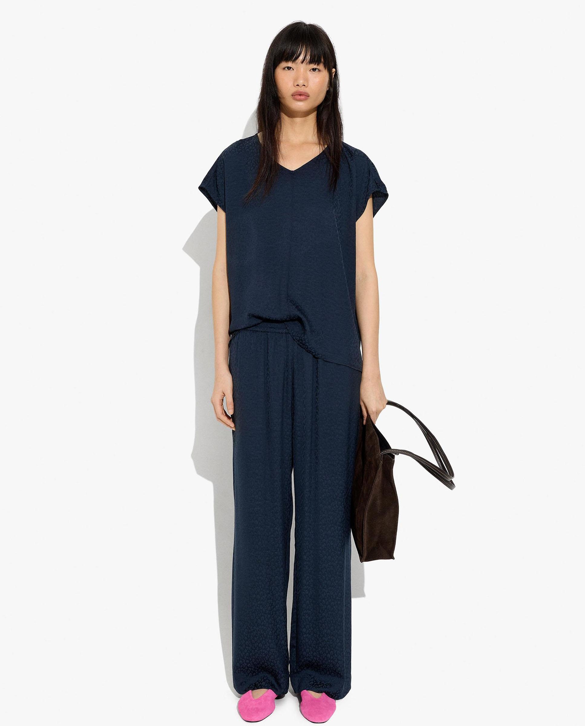 Pantalones rectos de mujer 100% viscosa con cintura elástica en liso - Parfois - Azul marino Azul marino-5