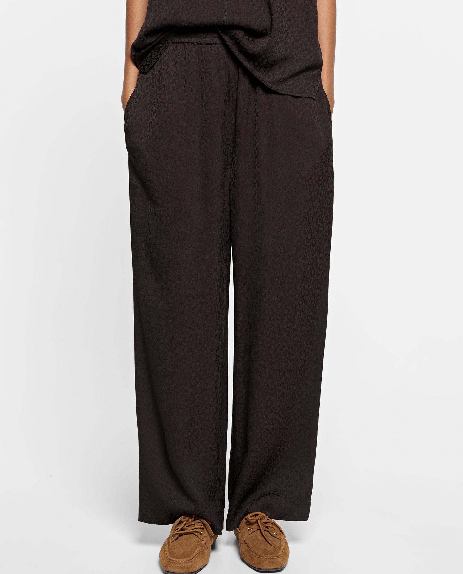 Pantalones anchos de mujer 100% viscosa con cintura elástica en liso - Parfois - Marrón oscuro Marrón oscuro-2