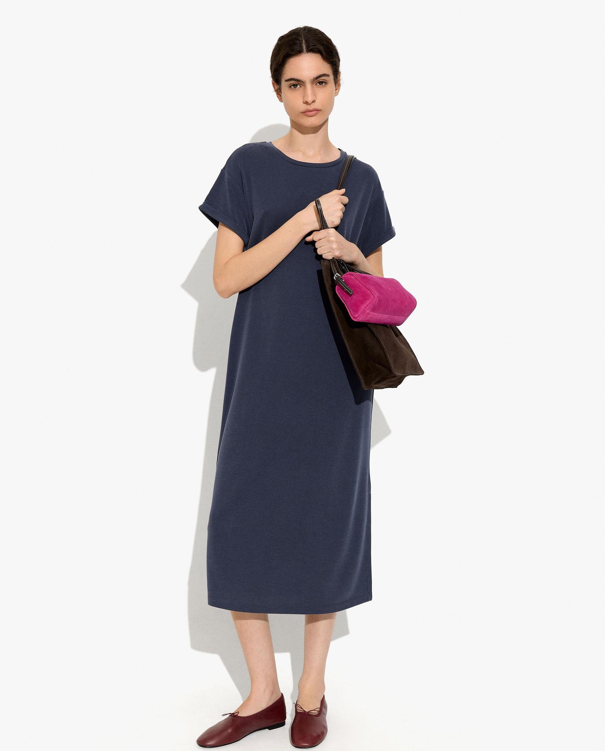 Vestido midi estilo camiseta en liso - Parfois - Azul marino Azul marino-1
