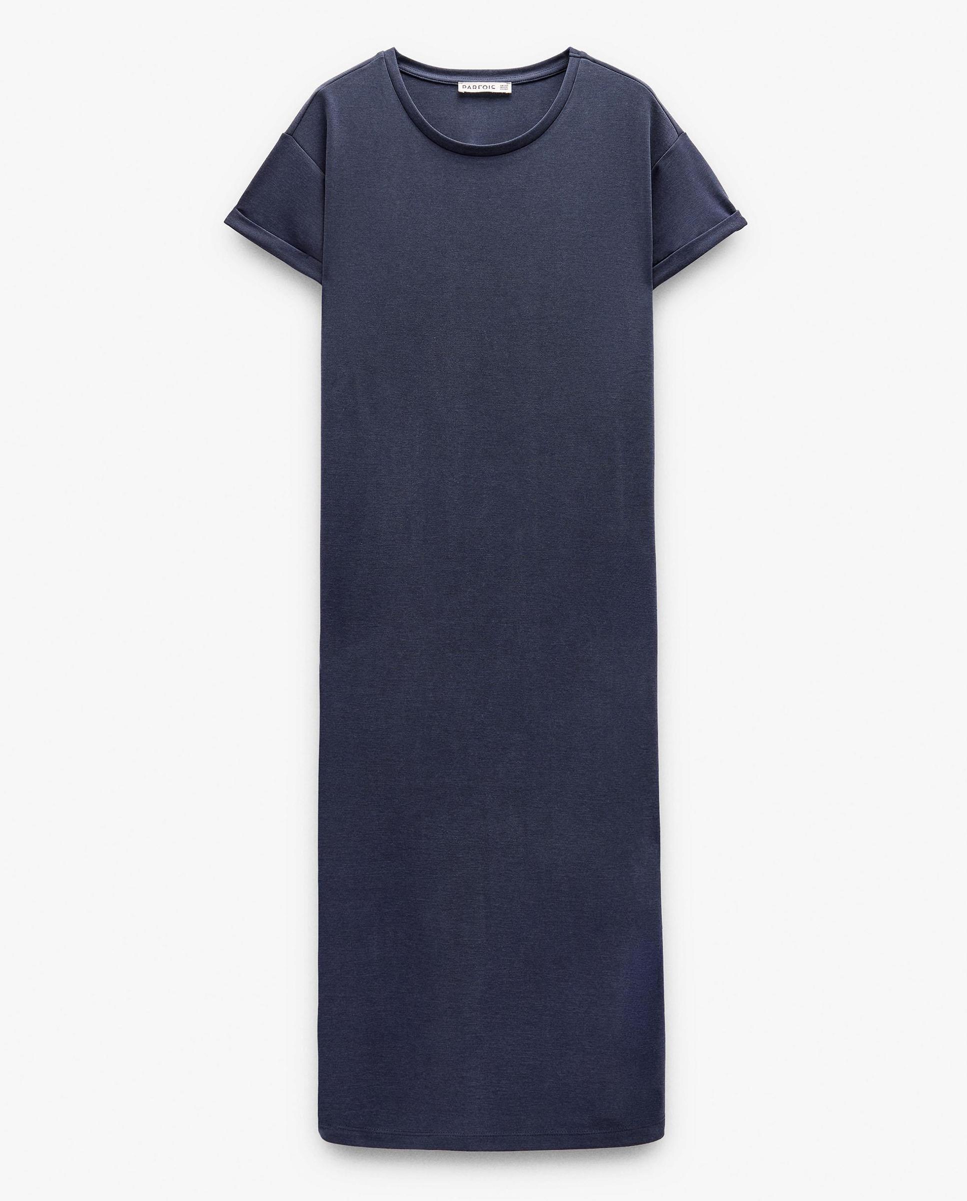 Vestido midi estilo camiseta en liso - Parfois - Azul marino Azul marino-5
