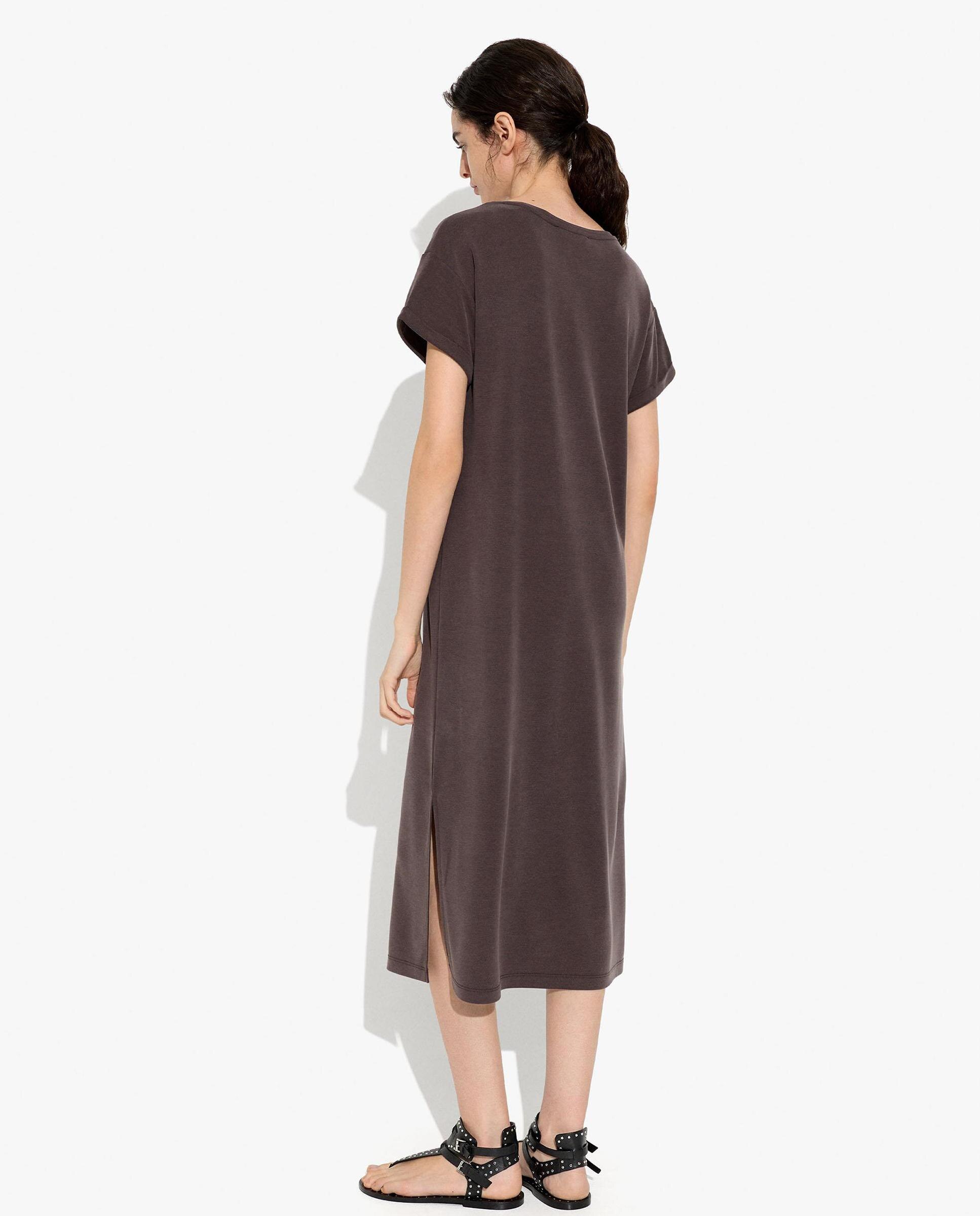 Vestido midi de manga corta en liso - Parfois - Marrón oscuro Marrón oscuro-3