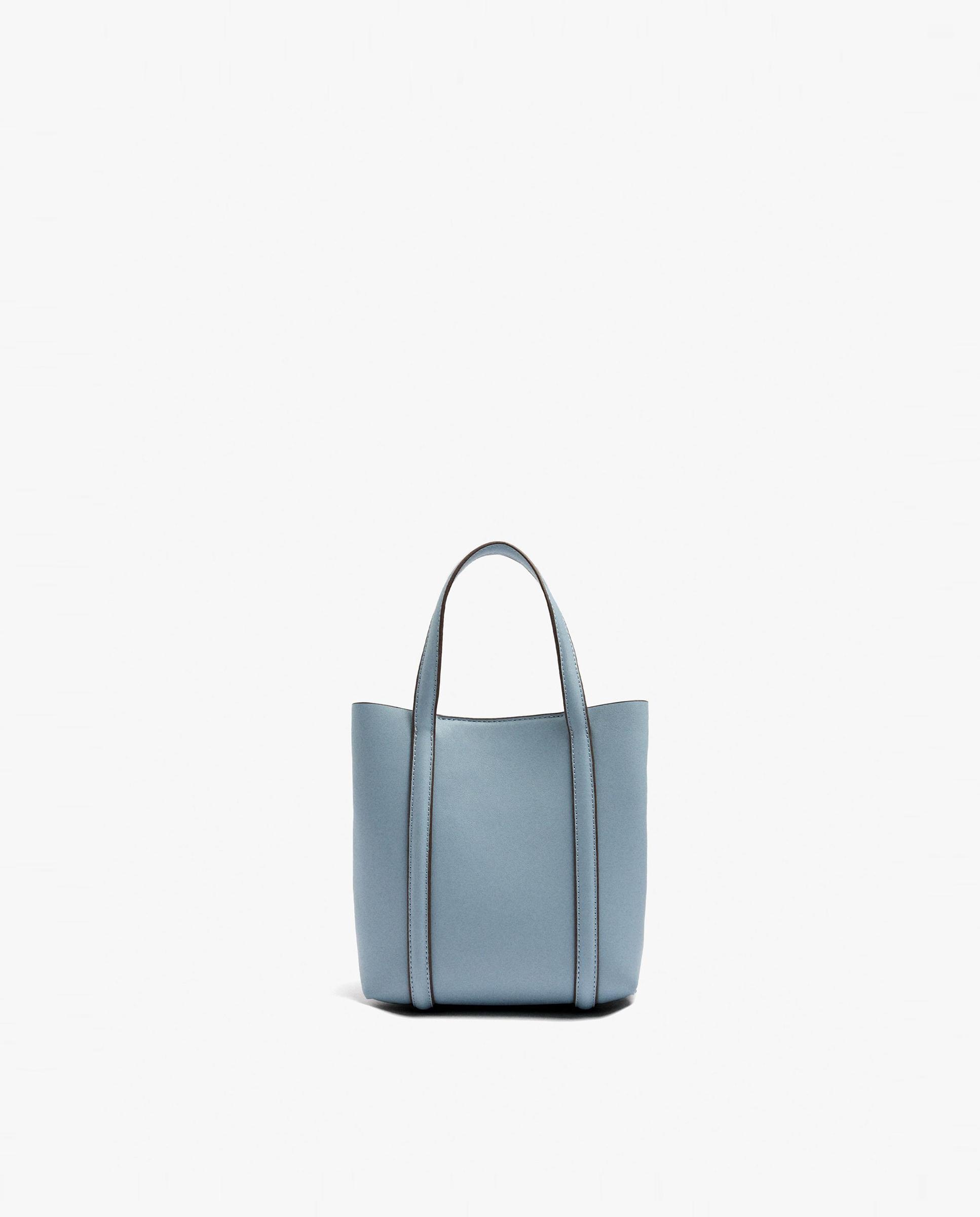 Bolso de mano estilo tote convertible a bandolera con cierre imantado en liso - Parfois - Azul Azul-1