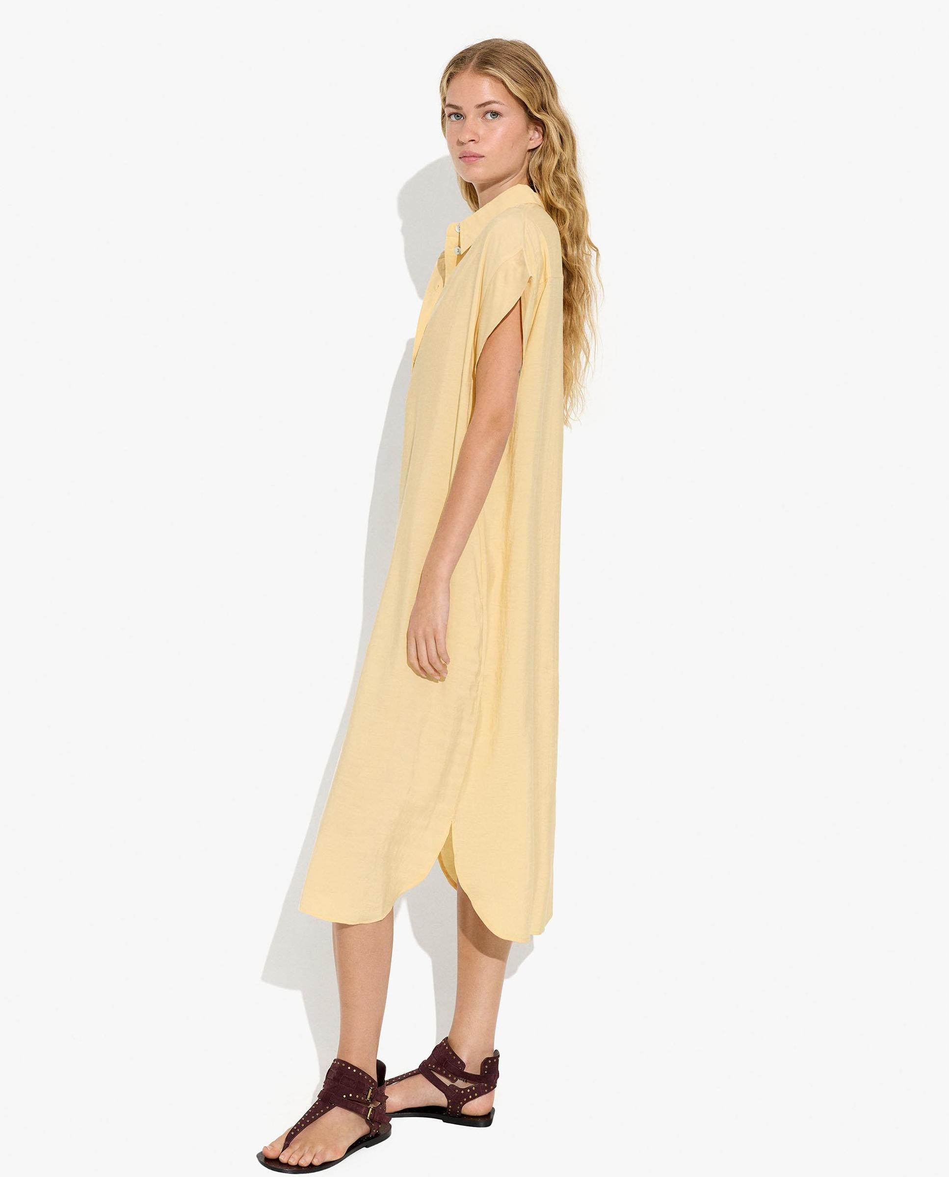 Vestido midi camisero en liso - Parfois - Amarillo Amarillo-2