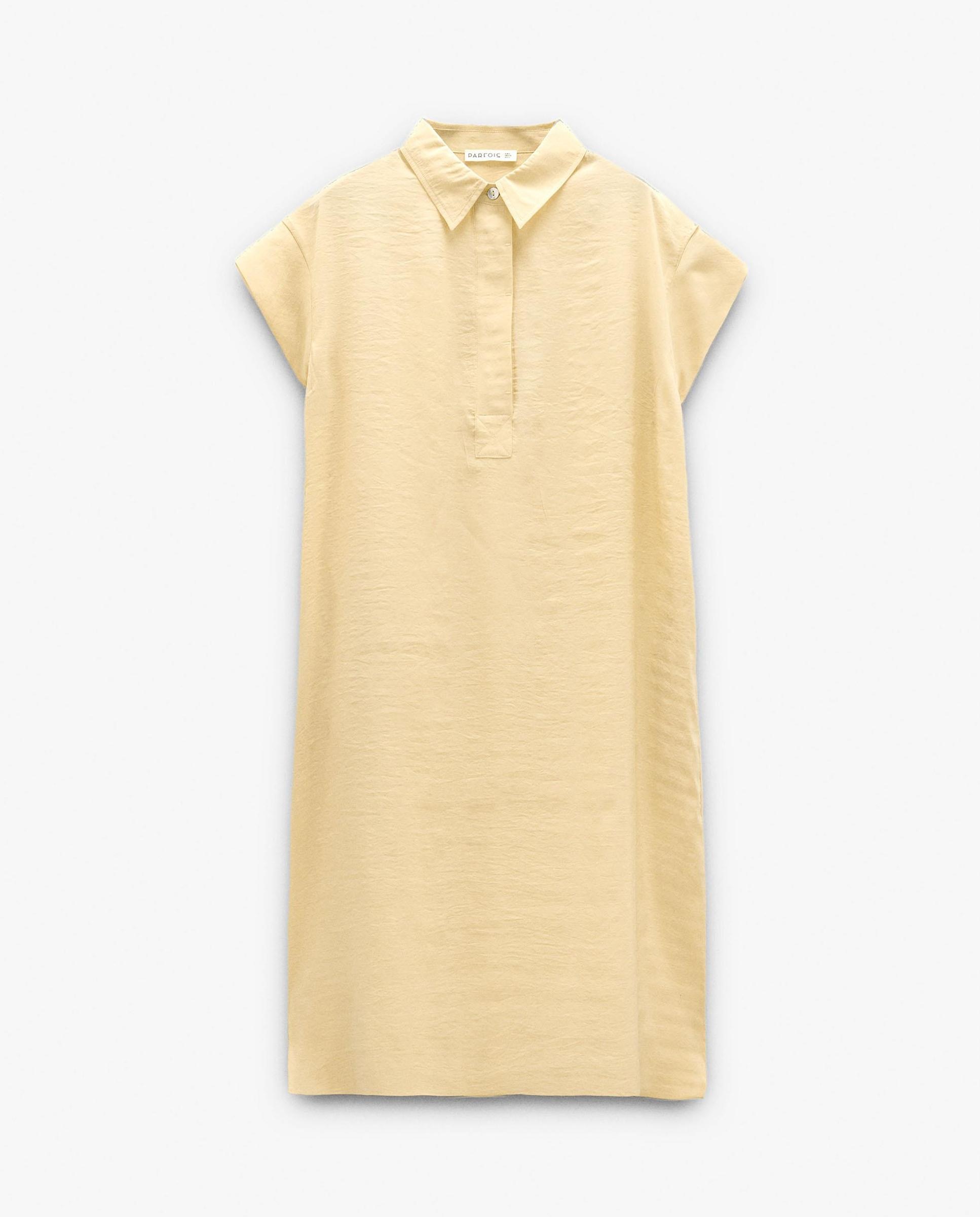 Vestido midi camisero en liso - Parfois - Amarillo Amarillo-5