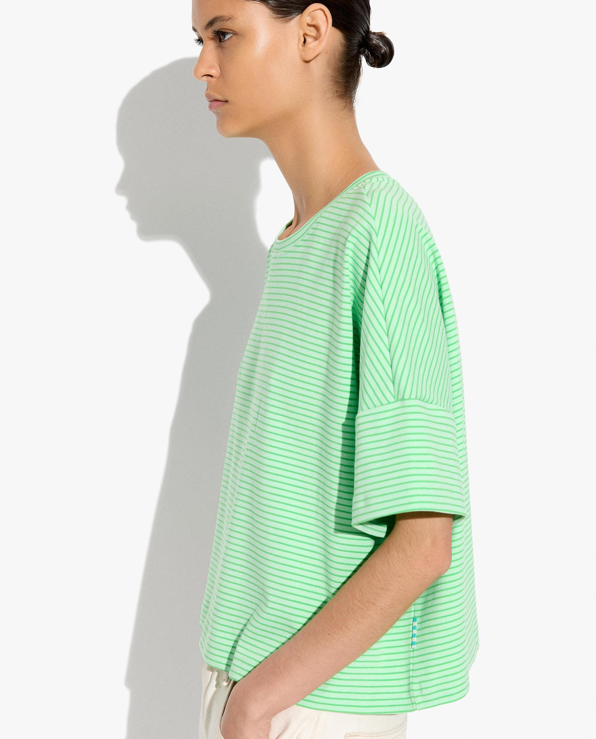 Camiseta de mujer de manga corta con estampado de rayas - Parfois - Verde Agua Verde Agua-3