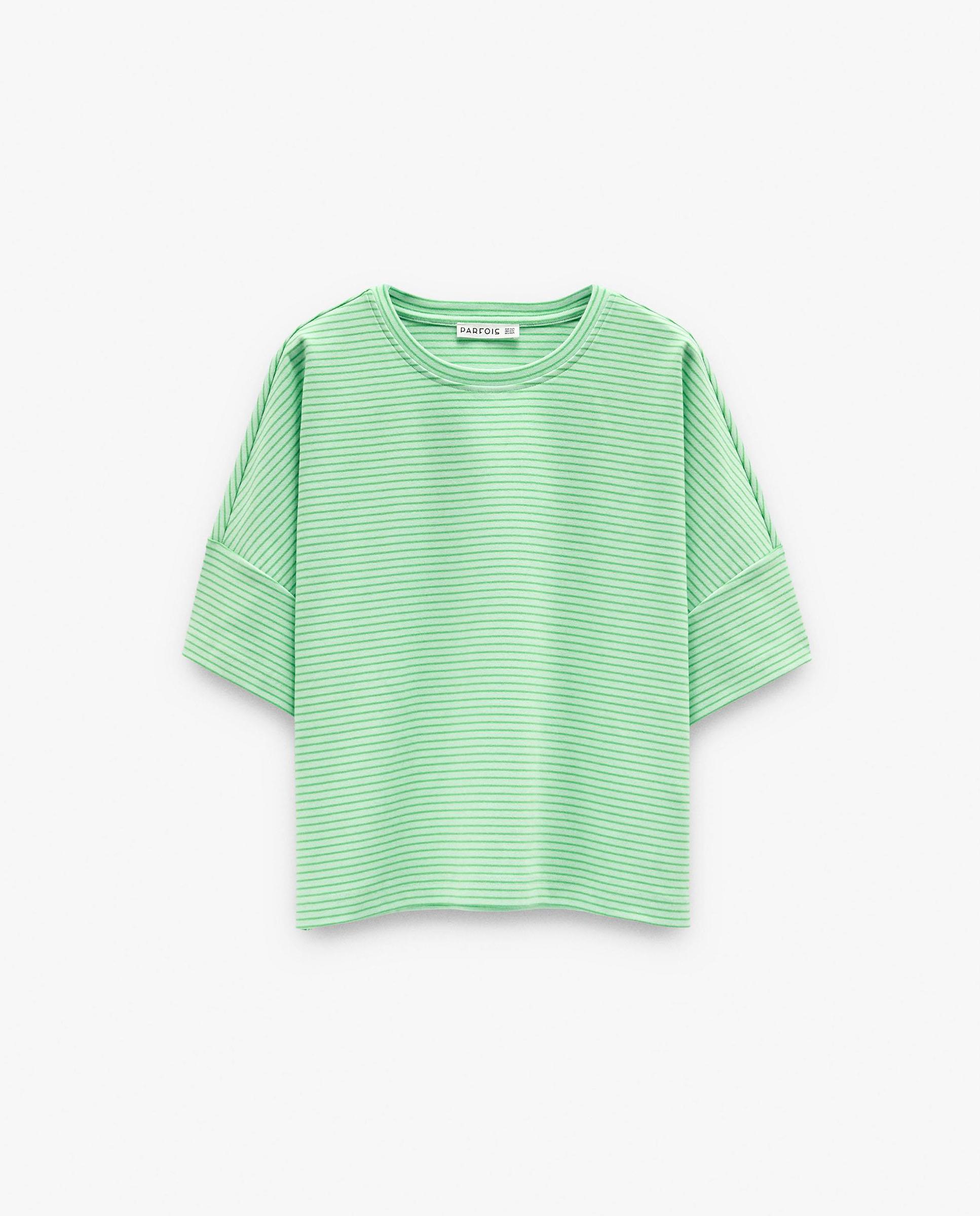 Camiseta de mujer de manga corta con estampado de rayas - Parfois - Verde Agua Verde Agua-6
