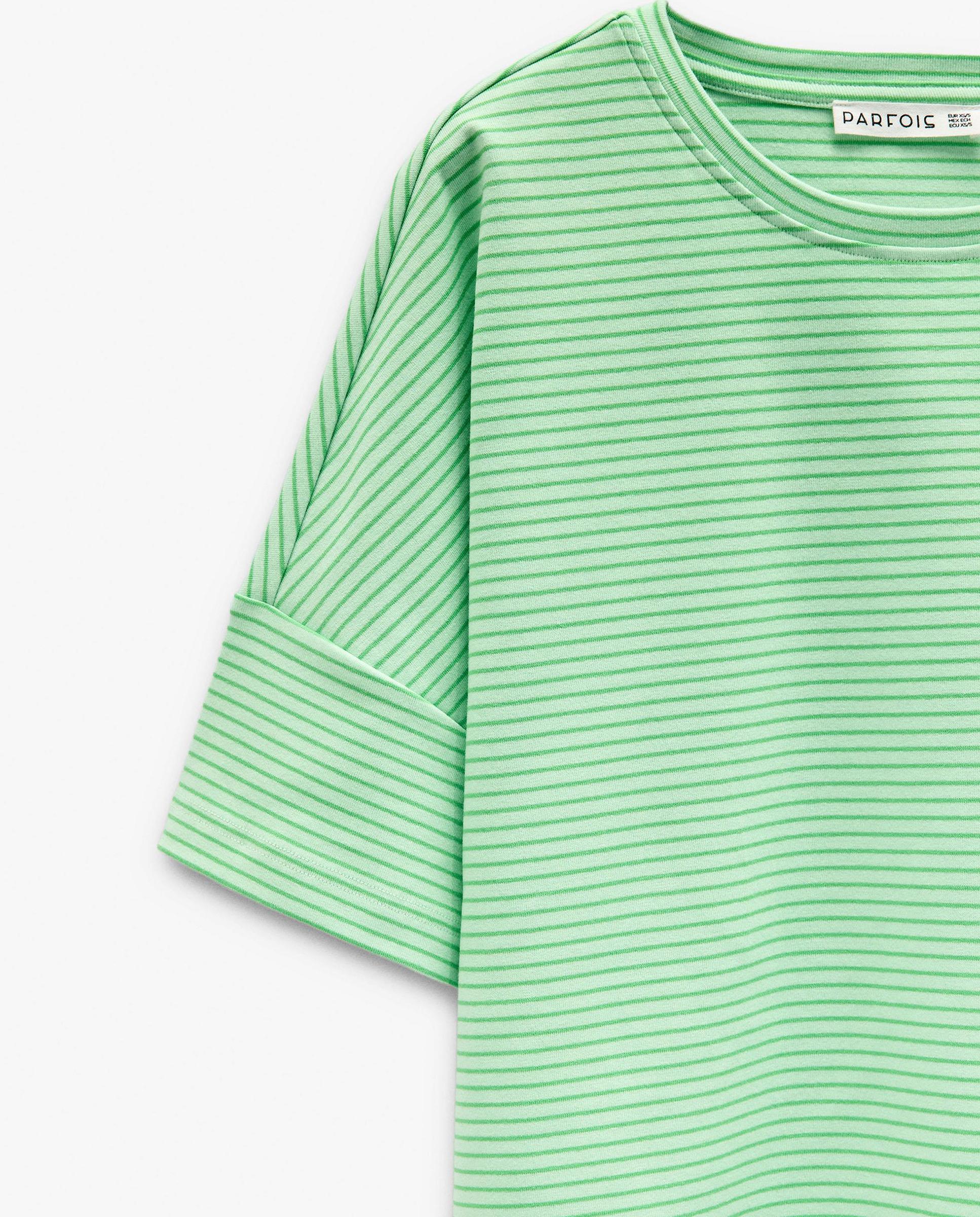 Camiseta de mujer de manga corta con estampado de rayas - Parfois - Verde Agua Verde Agua-5