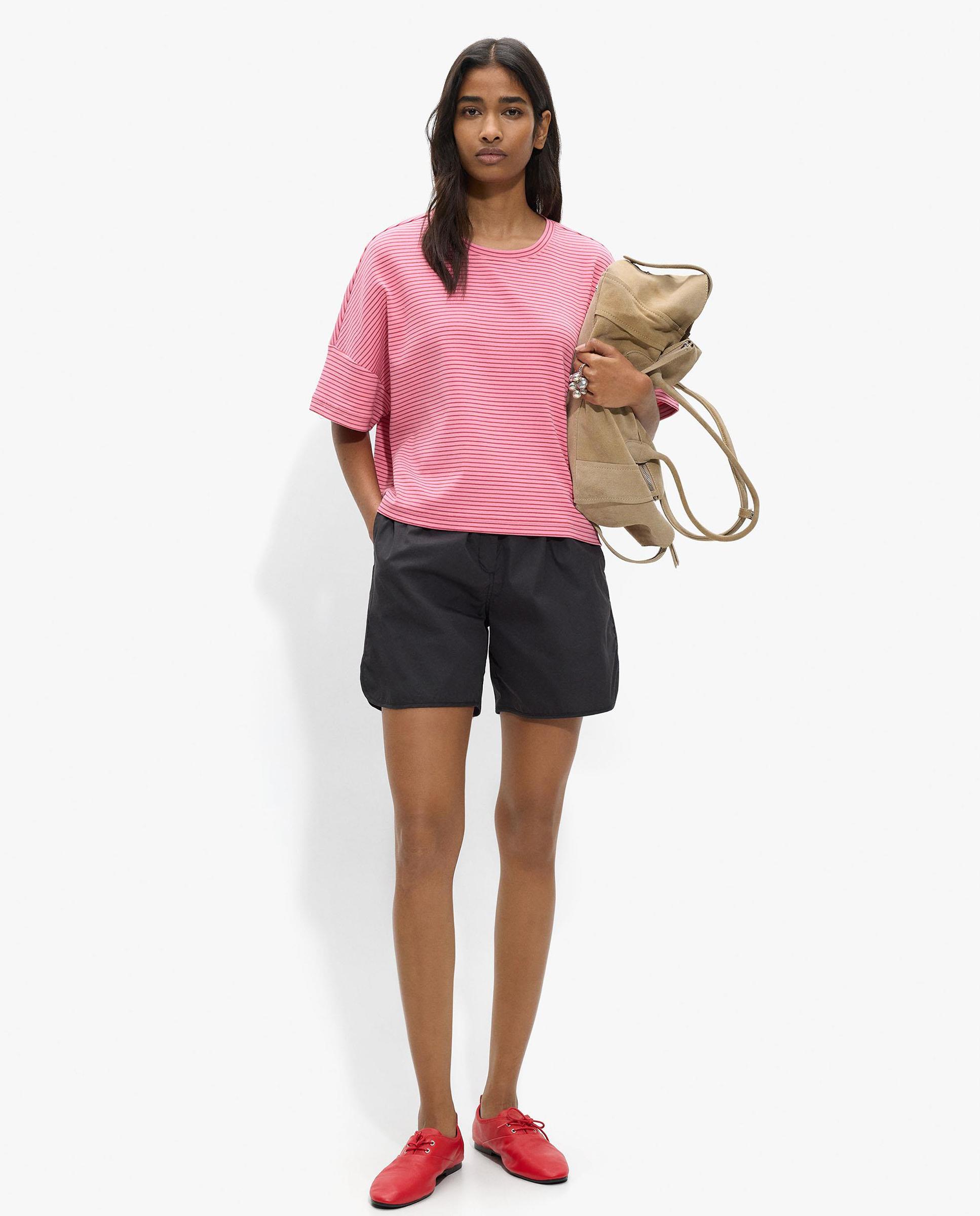 Camiseta de mujer estilo oversize con estampado de rayas - Parfois - Rosa Rosa-2