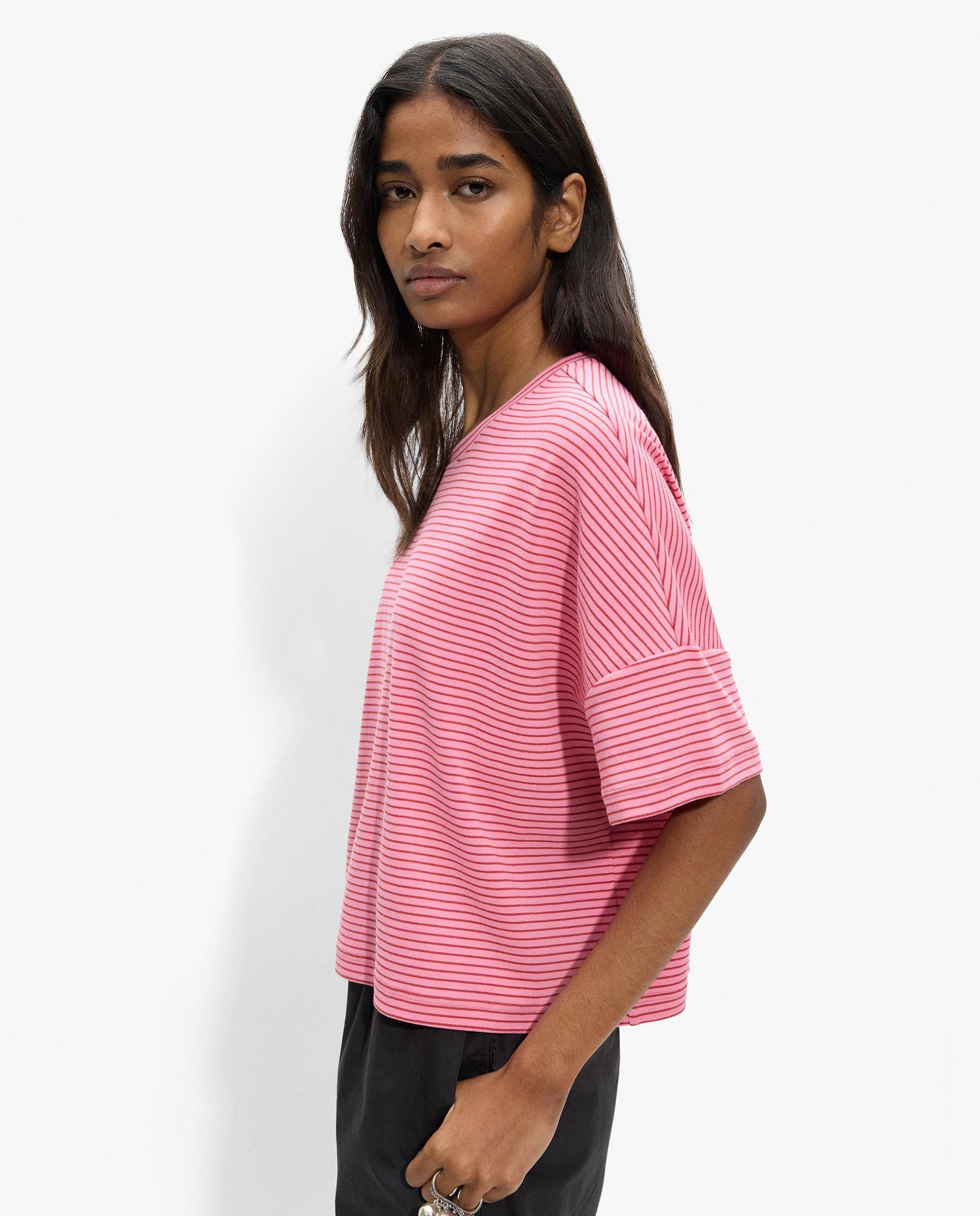 Camiseta de mujer estilo oversize con estampado de rayas - Parfois - Rosa Rosa-3