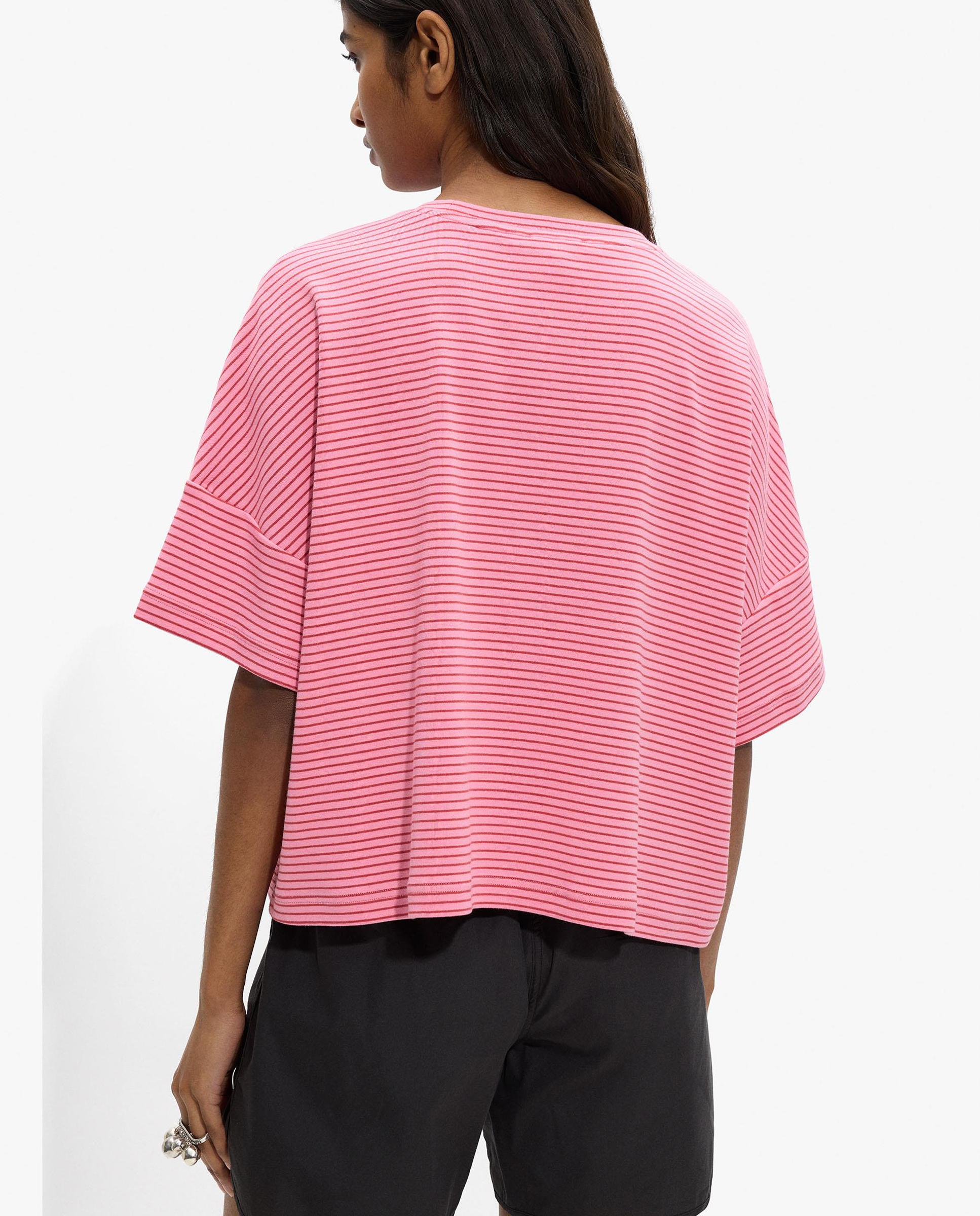 Camiseta de mujer estilo oversize con estampado de rayas - Parfois - Rosa Rosa-4