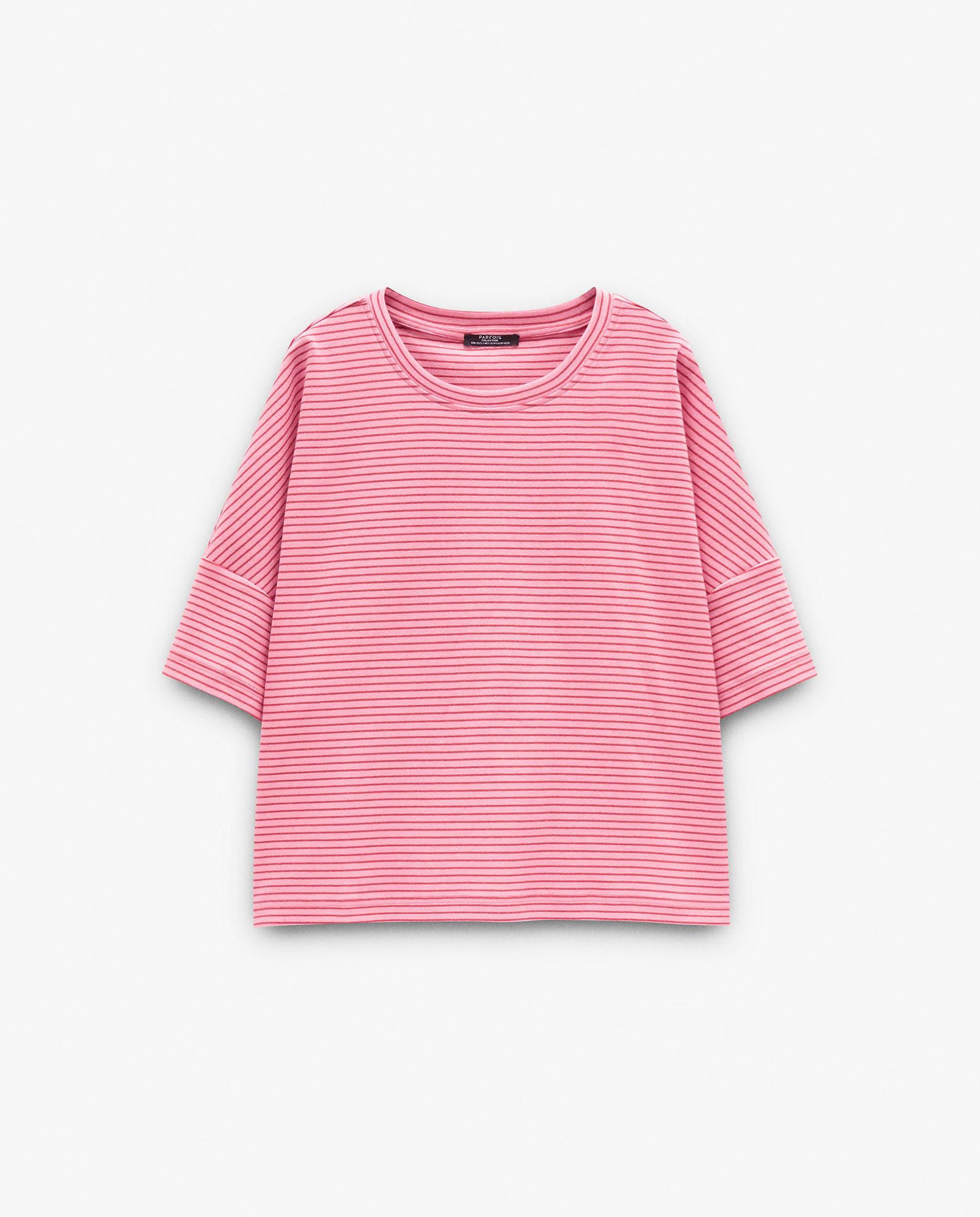 Camiseta de mujer estilo oversize con estampado de rayas - Parfois - Rosa Rosa-6