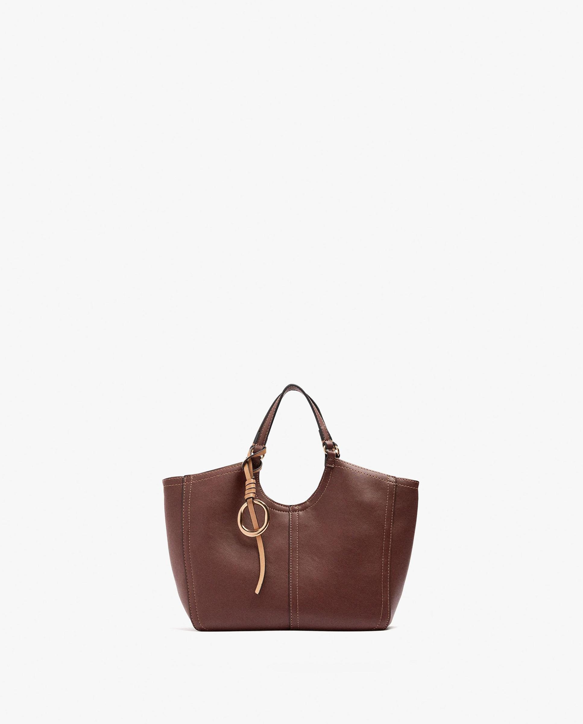 Bolso de mano estilo tote convertible a bandolera con cierre de cremallera en liso - Parfois - Marrón Marrón-1
