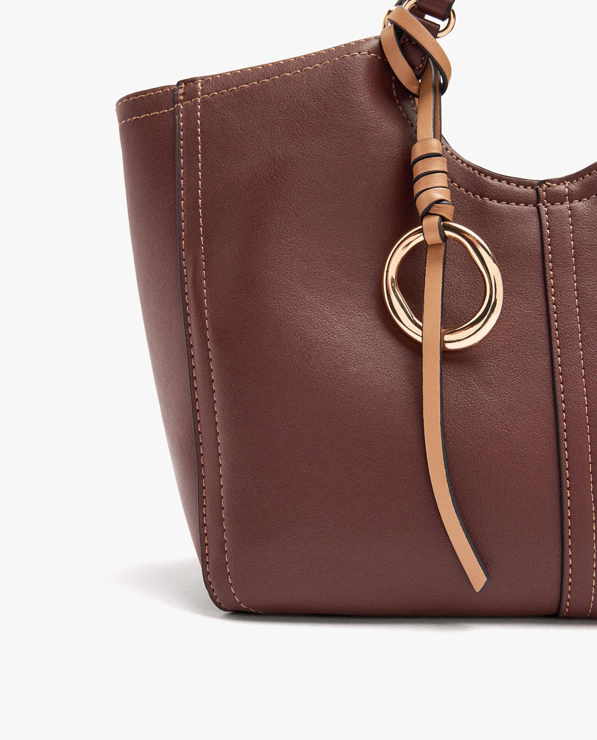 Bolso de mano estilo tote convertible a bandolera con cierre de cremallera en liso - Parfois - Marrón Marrón-3