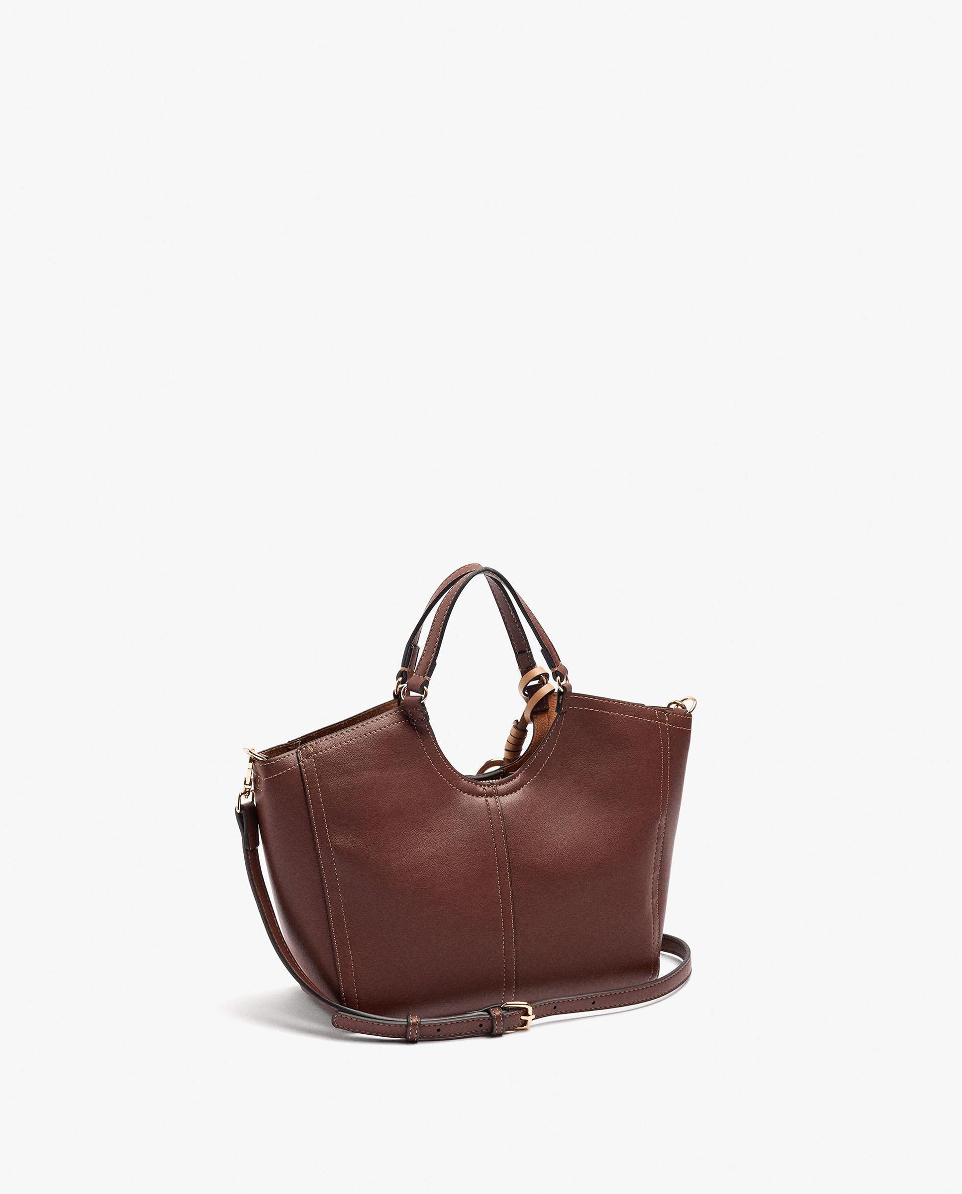 Bolso de mano estilo tote convertible a bandolera con cierre de cremallera en liso - Parfois - Marrón Marrón-2