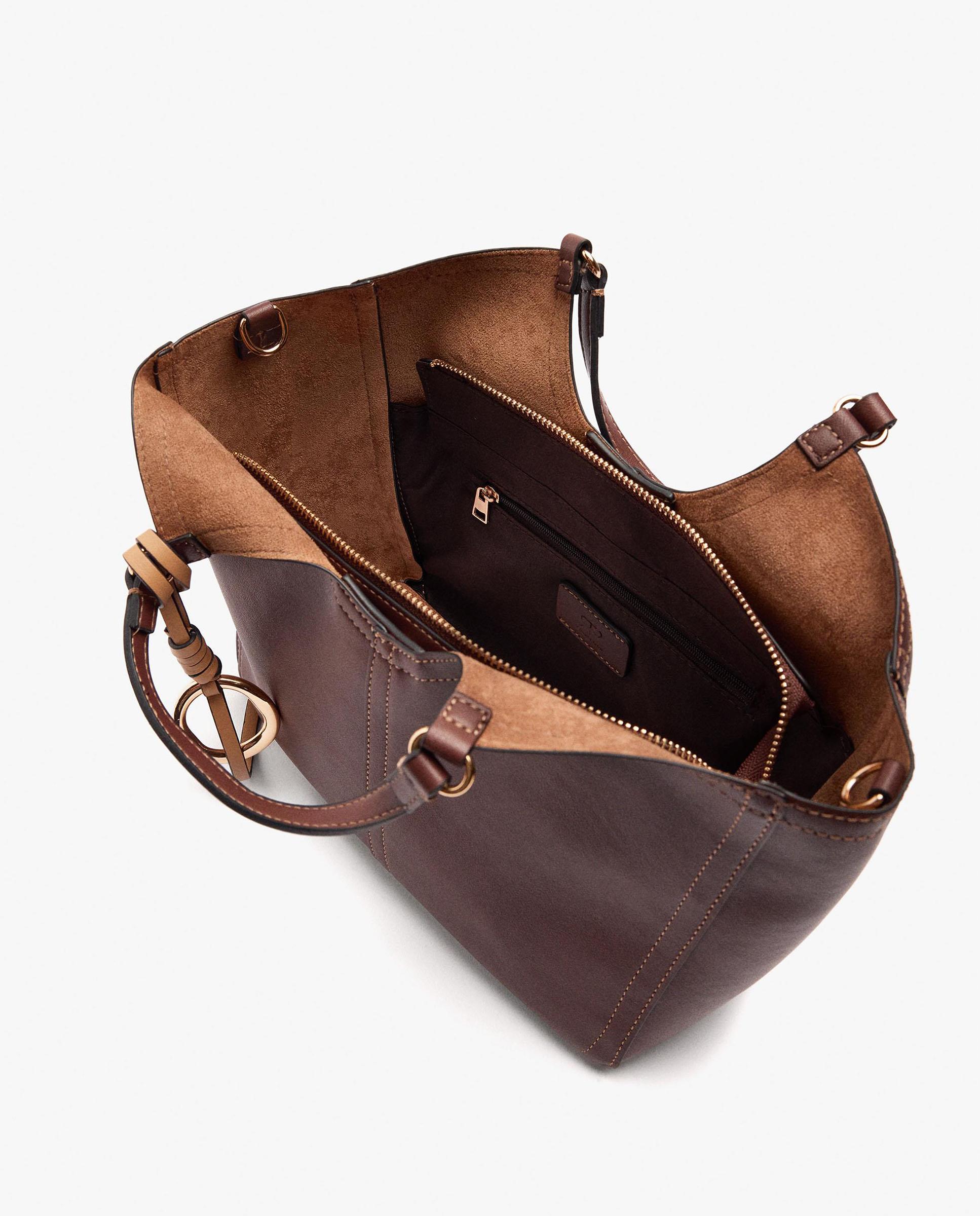 Bolso de mano estilo tote convertible a bandolera con cierre de cremallera en liso - Parfois - Marrón Marrón-4