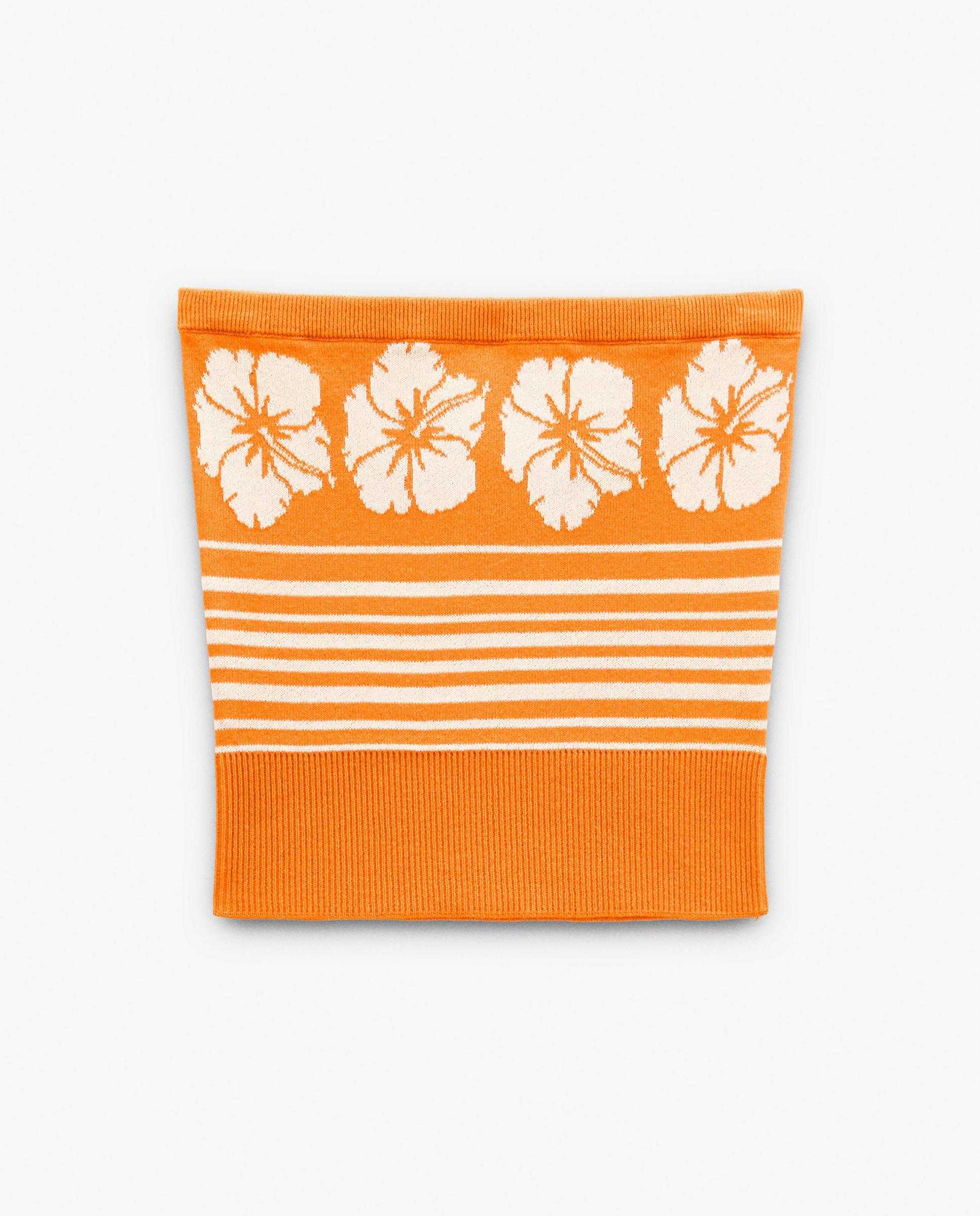 Top de mujer de palabra de honor con estampado floral y de rayas - Parfois - Naranja Naranja-6