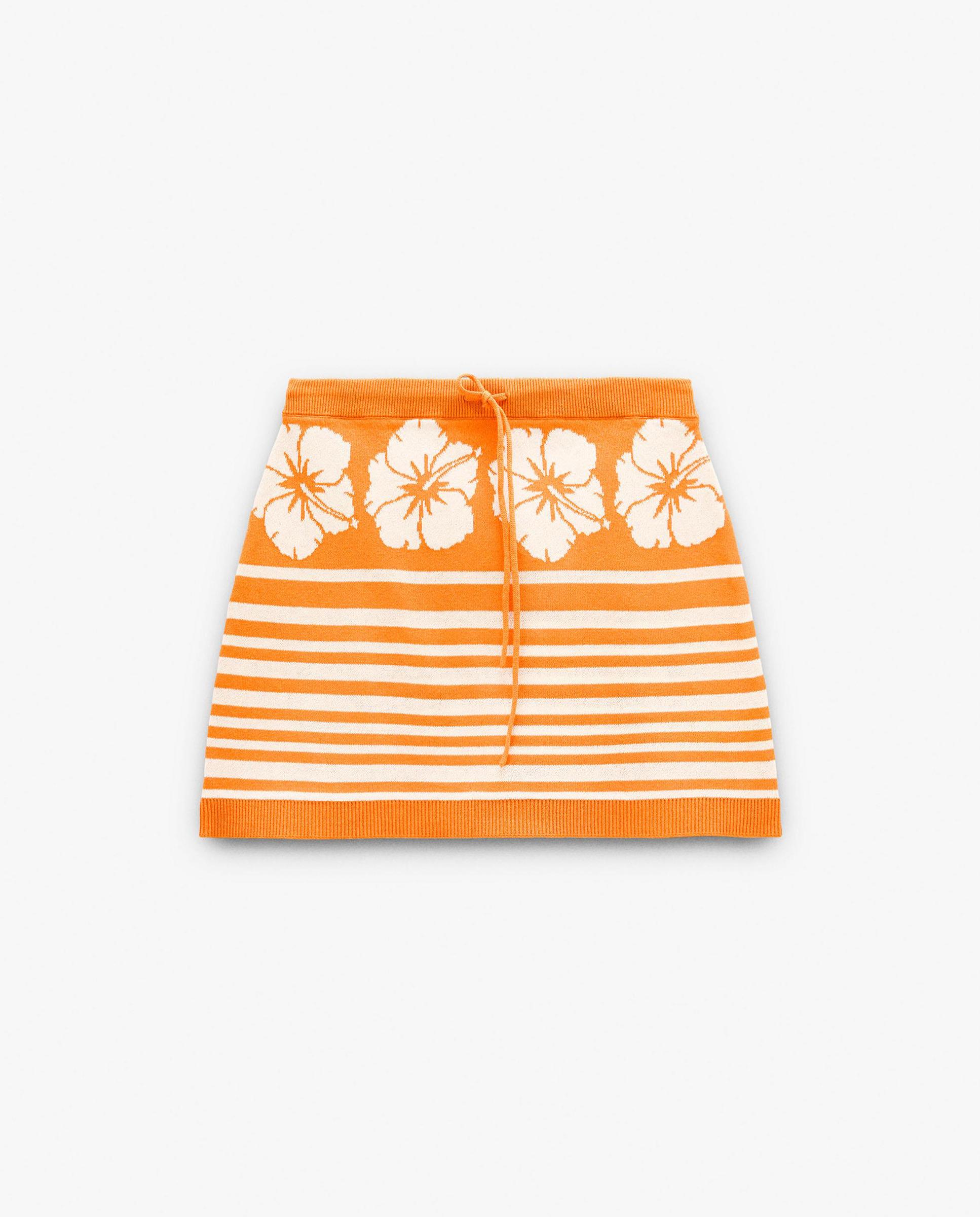Falda corta con estampado de flores y rayas - Parfois - Naranja Naranja-7