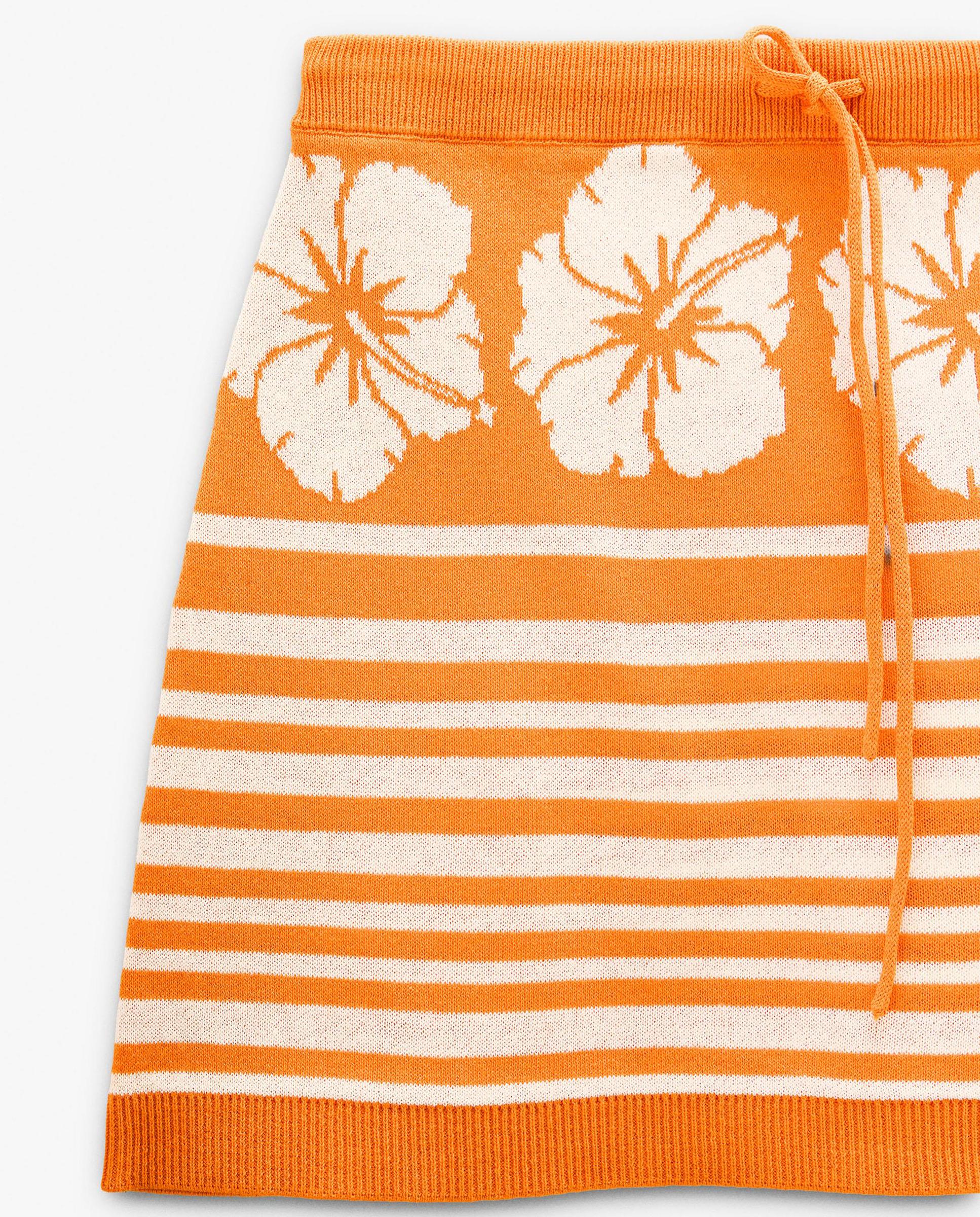Falda corta con estampado de flores y rayas - Parfois - Naranja Naranja-6