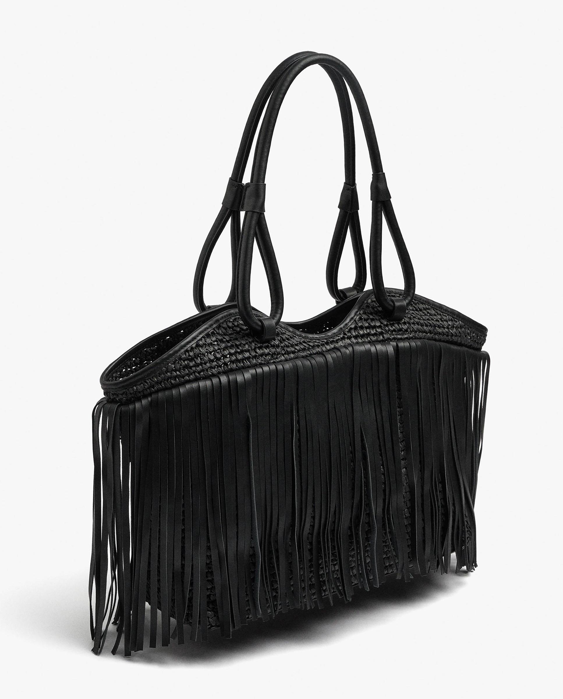 Shopper grande con flecos decorativos en liso - Parfois - Negro Negro-2