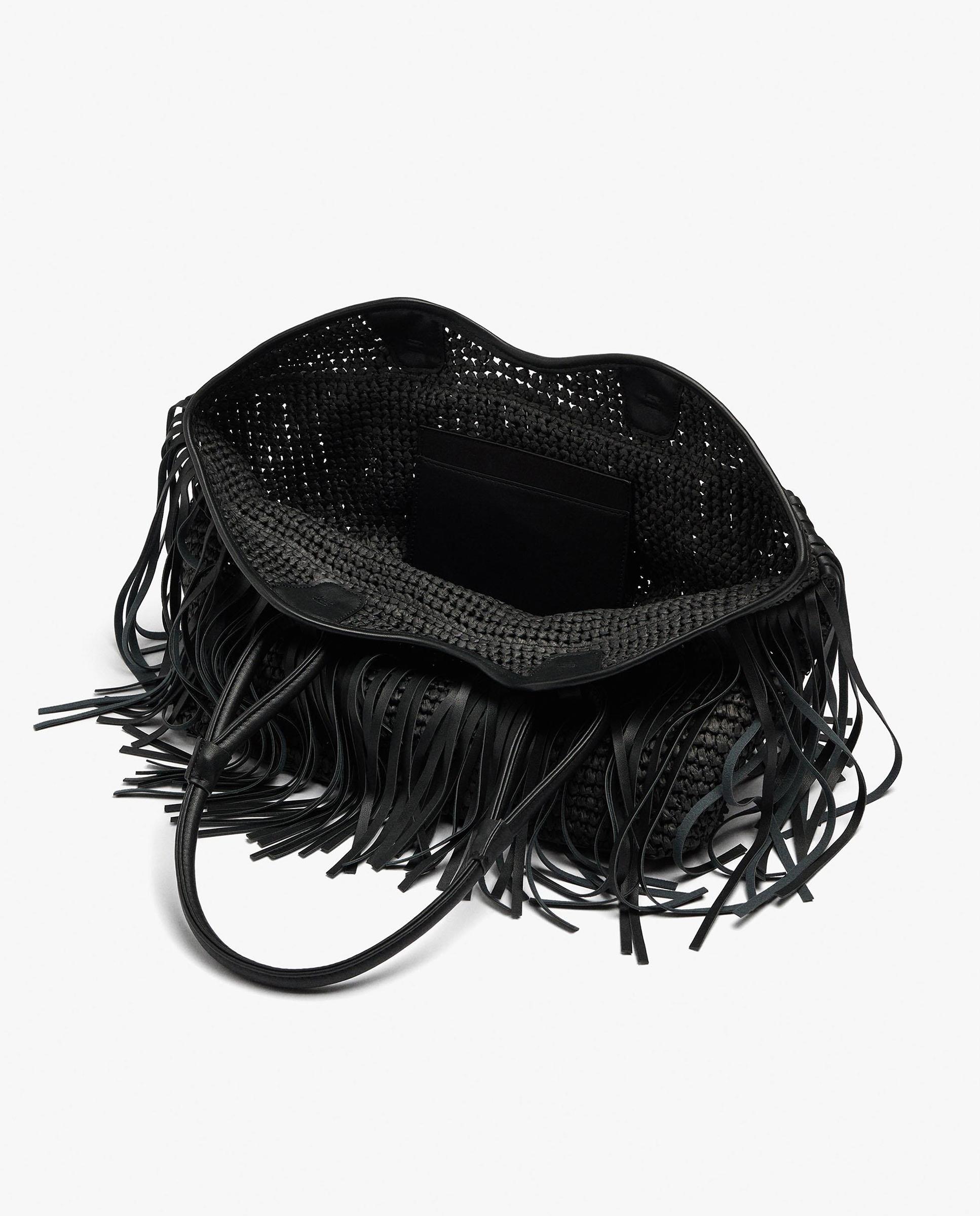 Shopper grande con flecos decorativos en liso - Parfois - Negro Negro-4