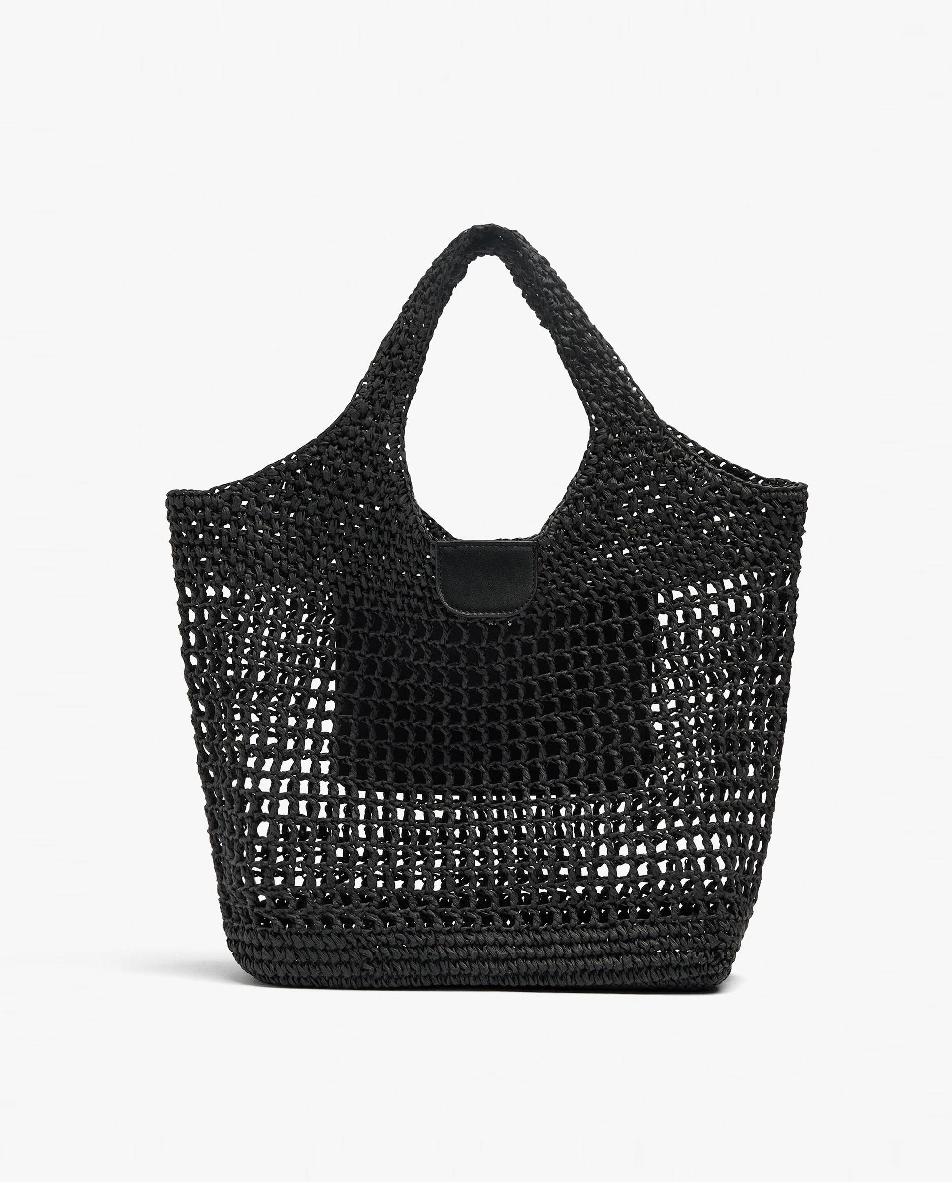 Imagen 0 de Shopper efecto rafia trenzado en liso Negro