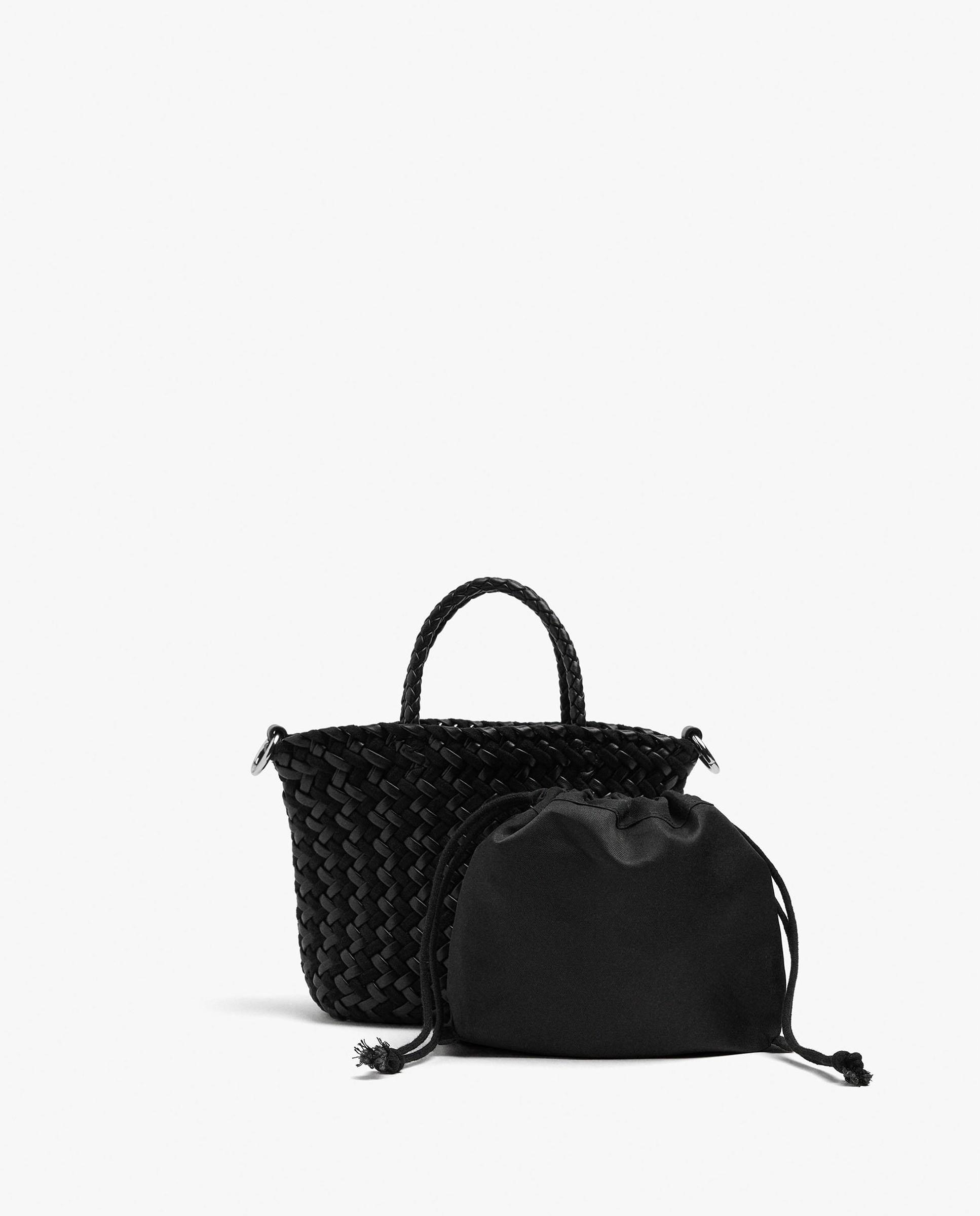 Bolso de mano estilo tote trenzado convertible a bandolera con cierre imantado en liso - Parfois - Negro Negro-3