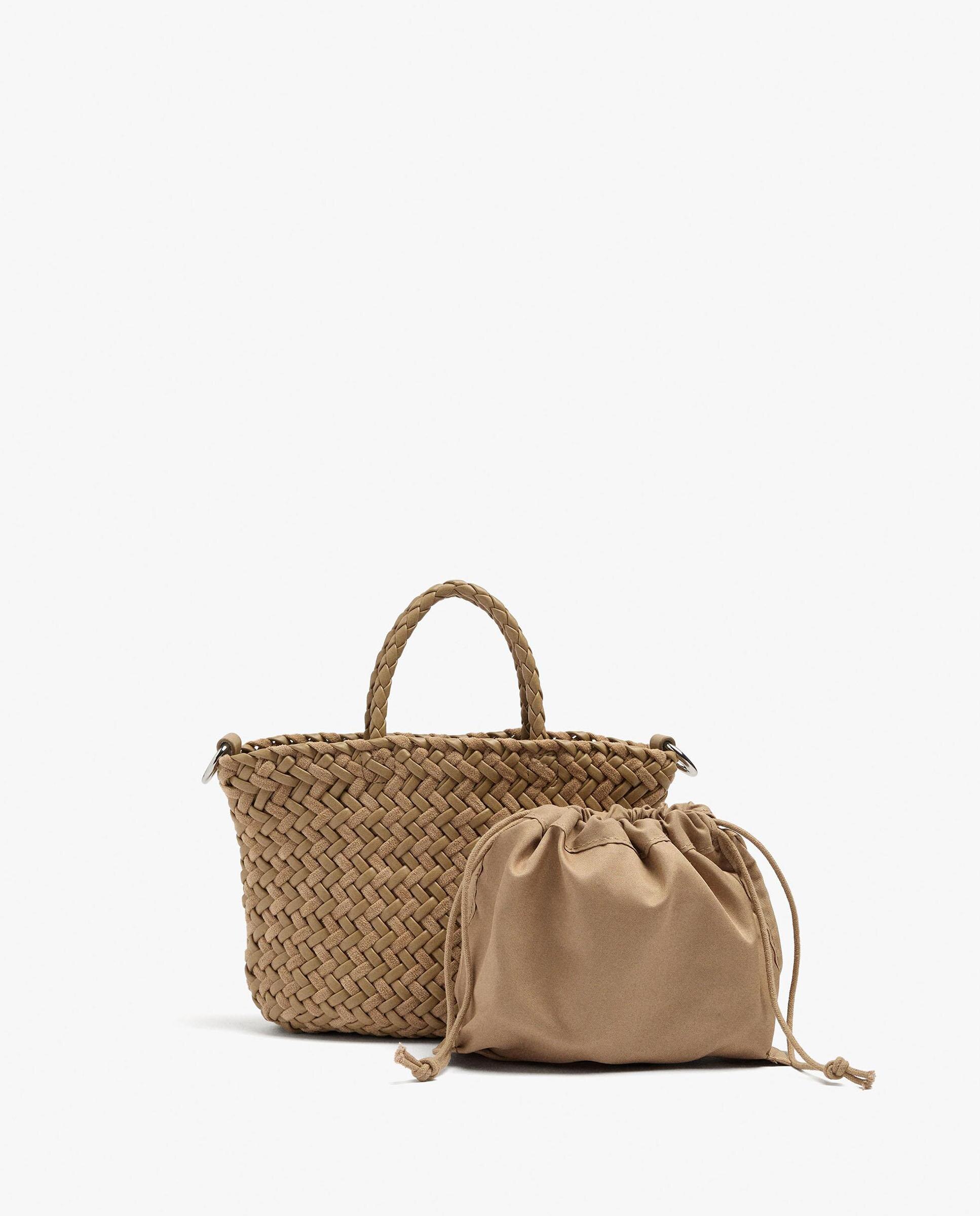 Bolso de mano estilo tote trenzado convertible a bandolera con cierre imantado en liso - Parfois - Natural Natural-3