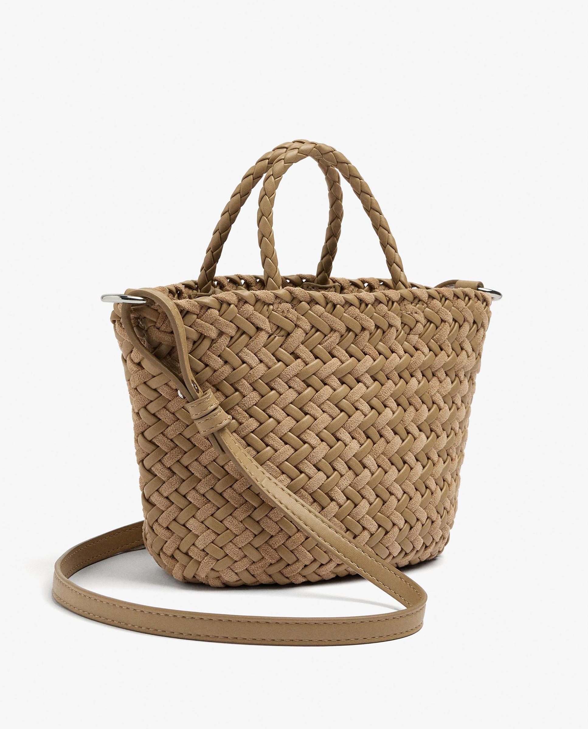 Bolso de mano estilo tote trenzado convertible a bandolera con cierre imantado en liso - Parfois - Natural Natural-4