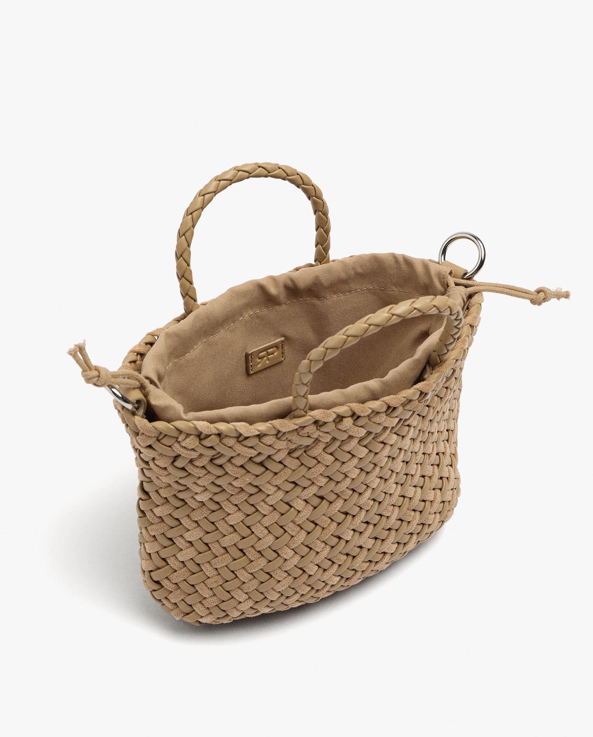 Bolso de mano estilo tote trenzado convertible a bandolera con cierre imantado en liso - Parfois - Natural Natural-5