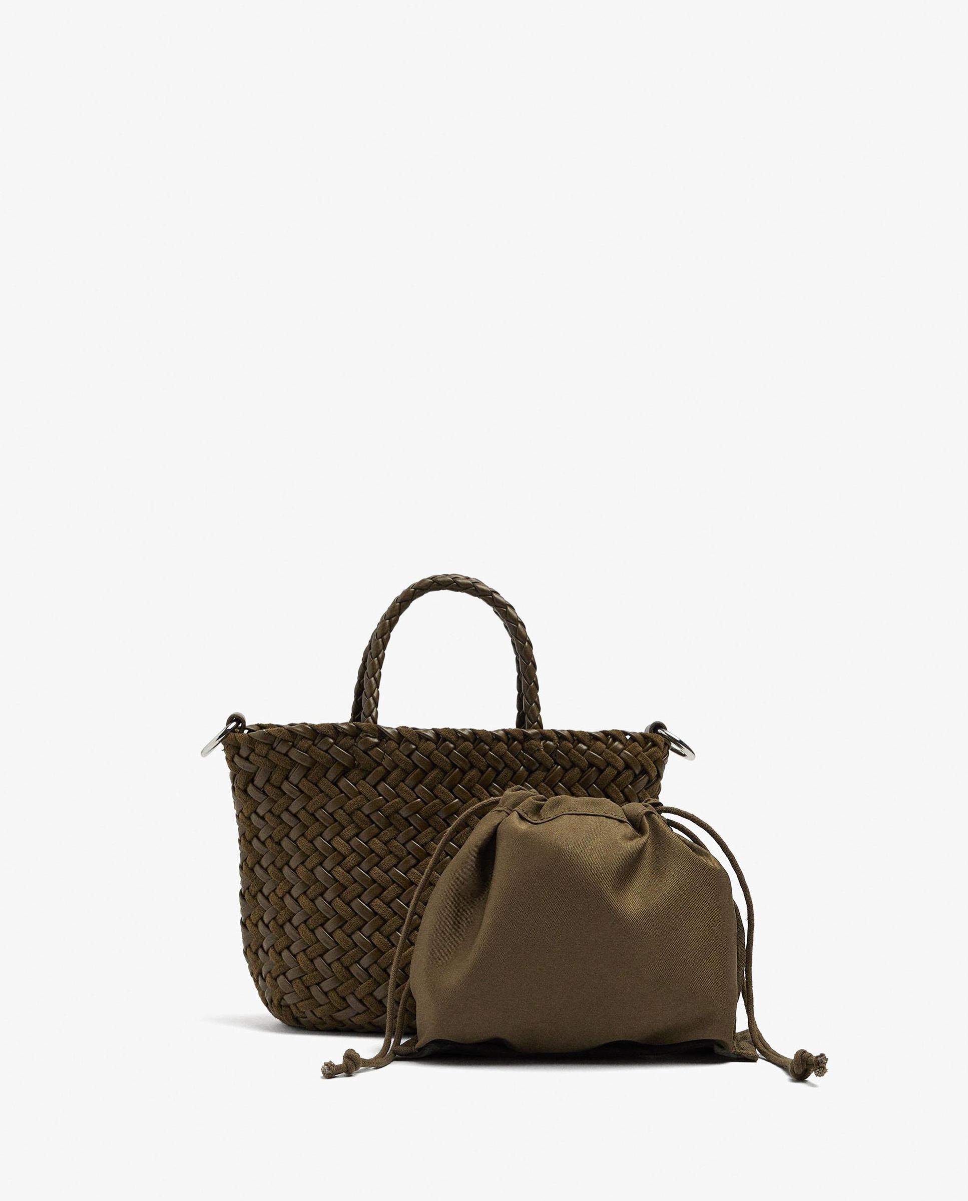 Bolso de mano estilo tote trenzado convertible a bandolera con cierre imantado en liso - Parfois - Kaki Kaki-3