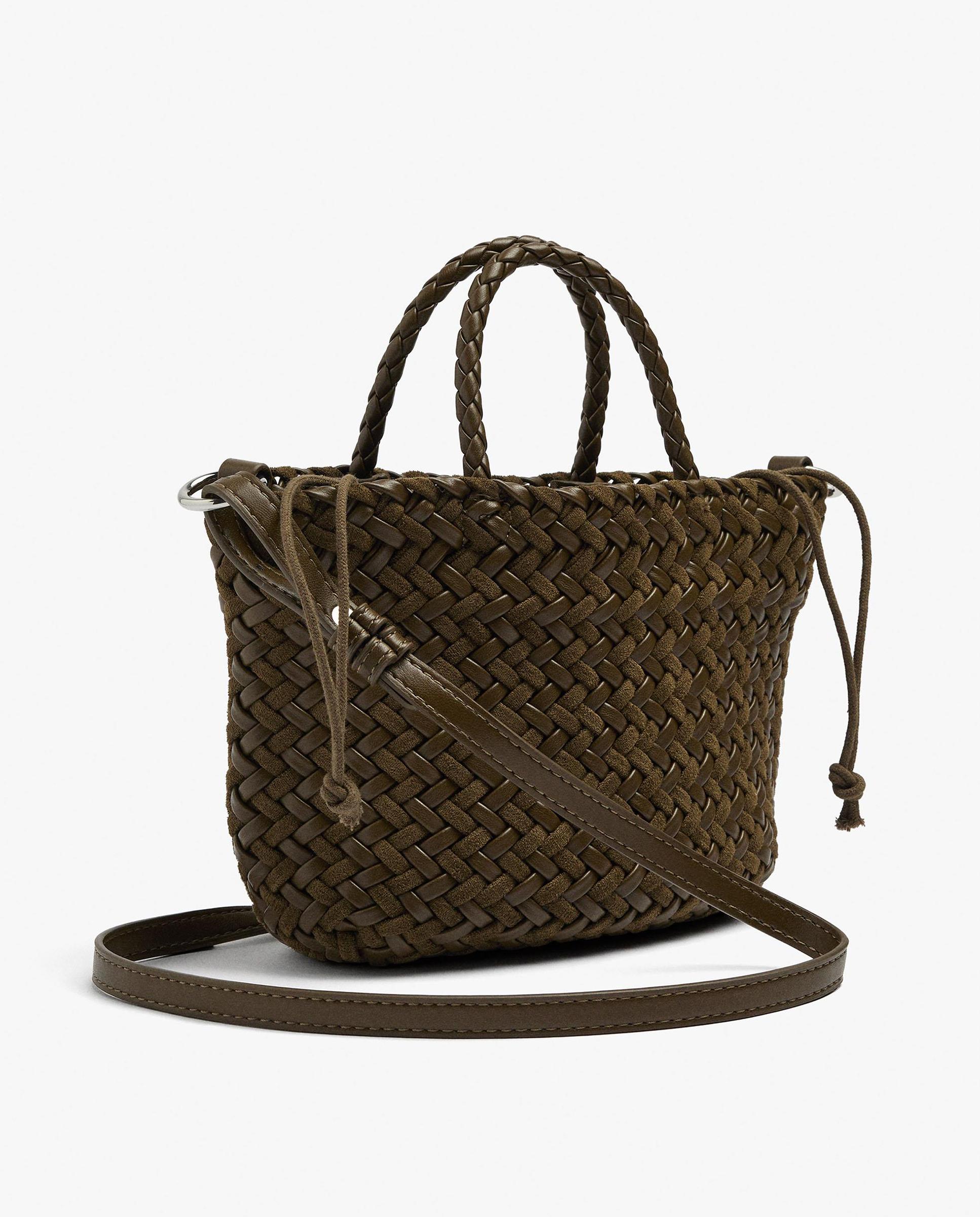 Bolso de mano estilo tote trenzado convertible a bandolera con cierre imantado en liso - Parfois - Kaki Kaki-4