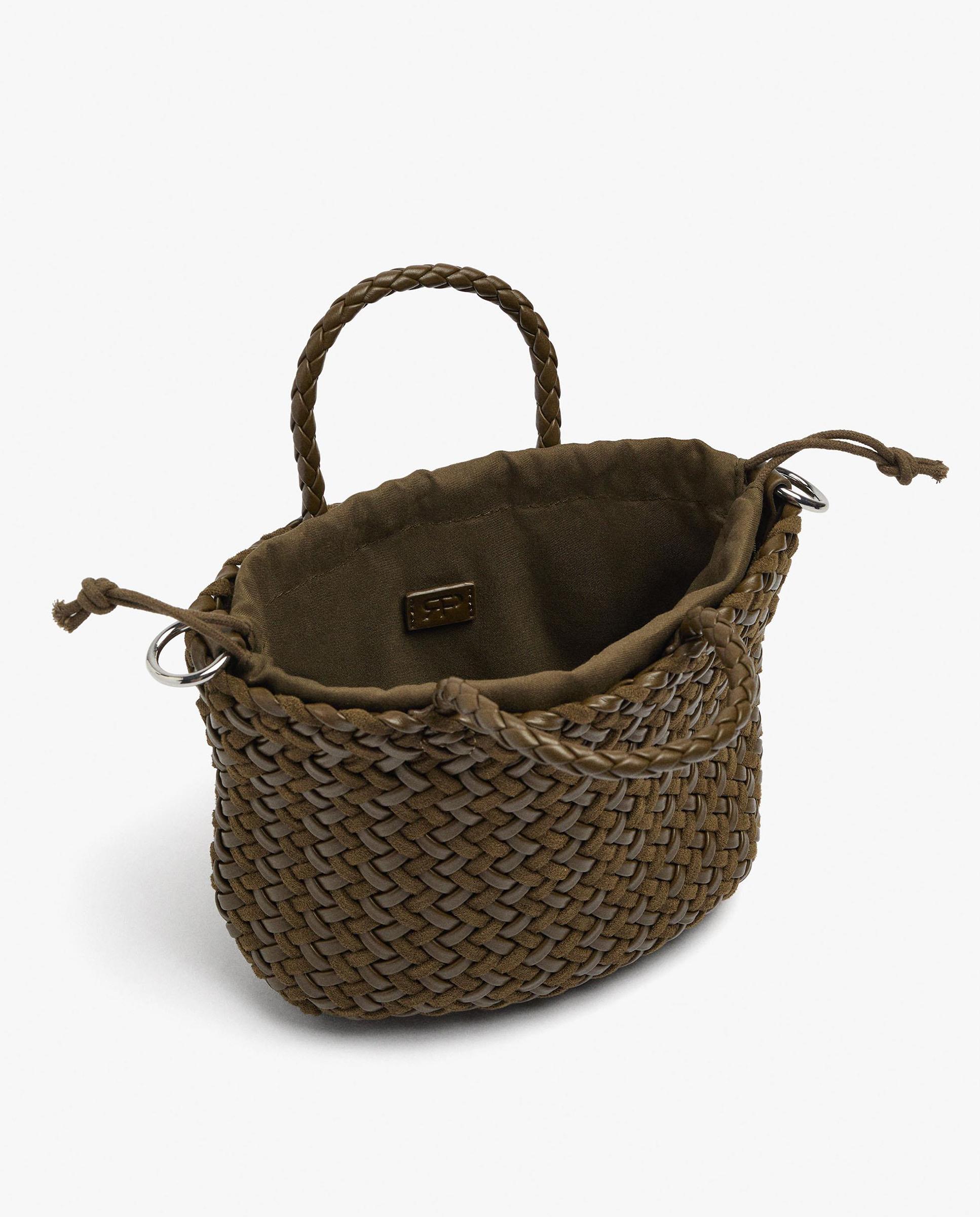 Bolso de mano estilo tote trenzado convertible a bandolera con cierre imantado en liso - Parfois - Kaki Kaki-5