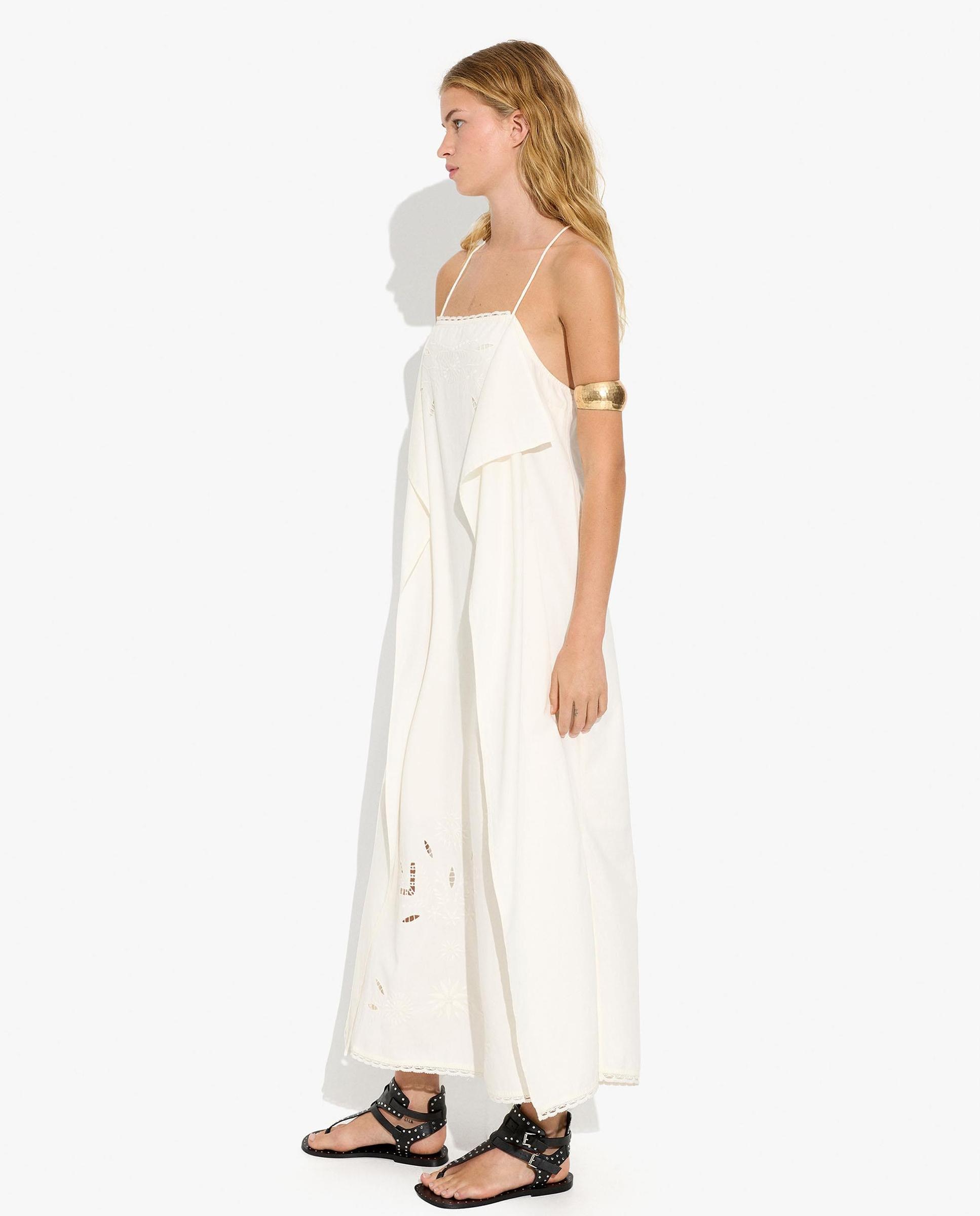 Vestido largo 100% algodón de palabra de honor con bordados - Parfois - Crudo Crudo-3