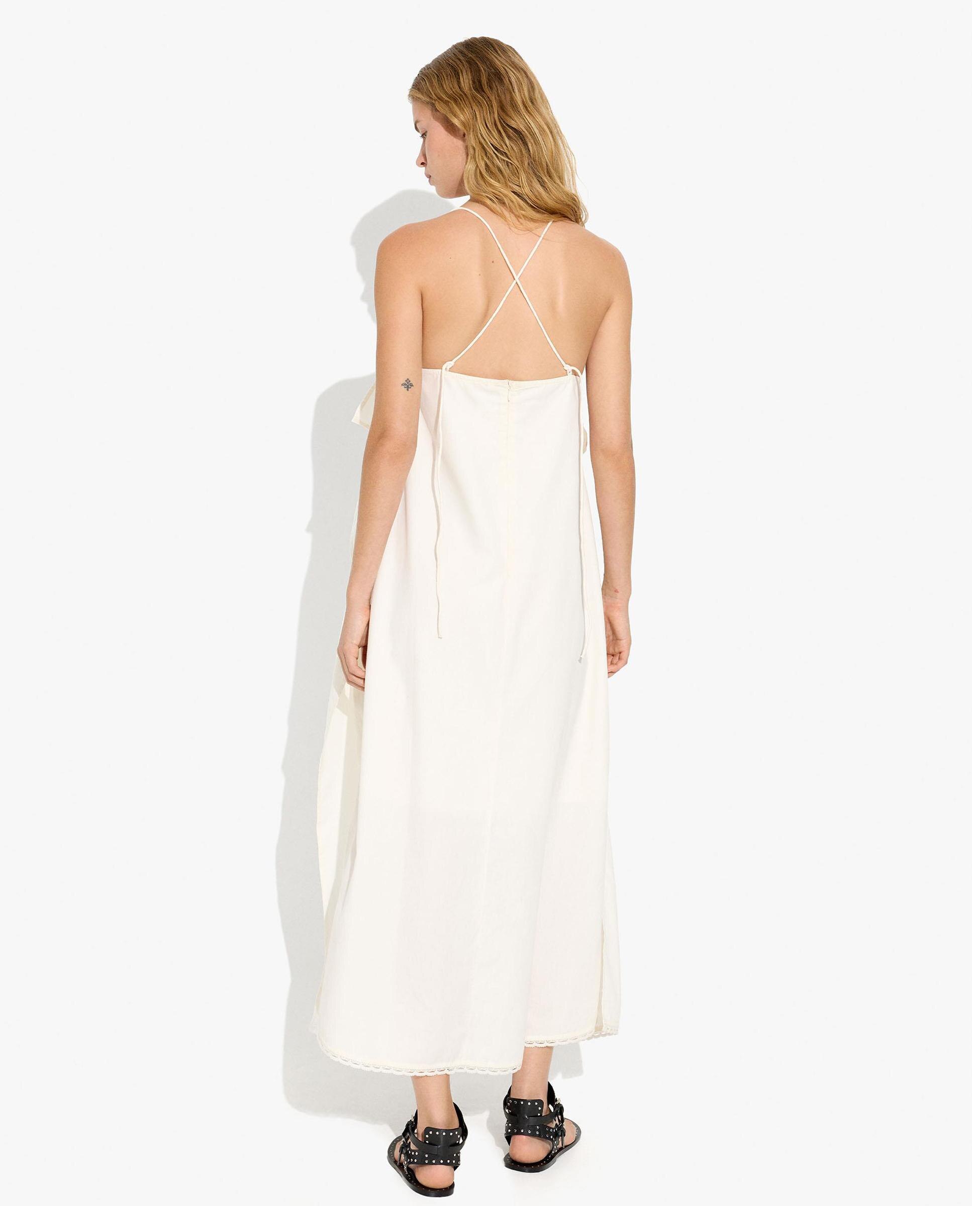 Vestido largo 100% algodón de palabra de honor con bordados - Parfois - Crudo Crudo-4