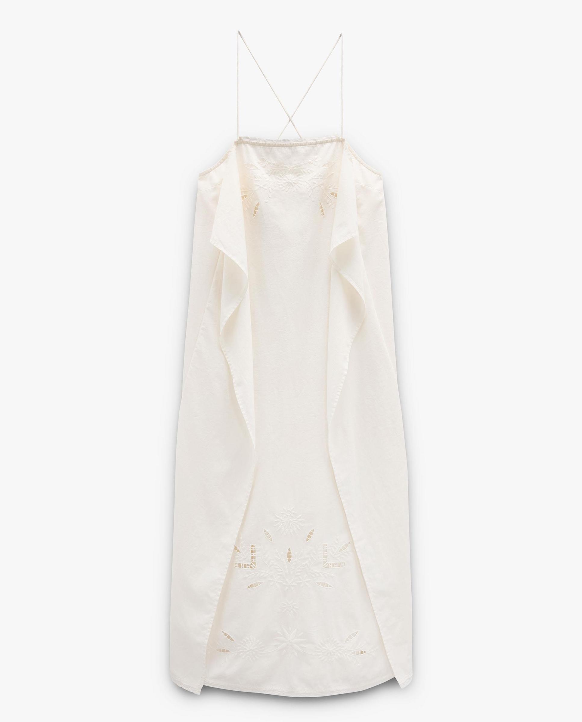 Vestido largo 100% algodón de palabra de honor con bordados - Parfois - Crudo Crudo-6